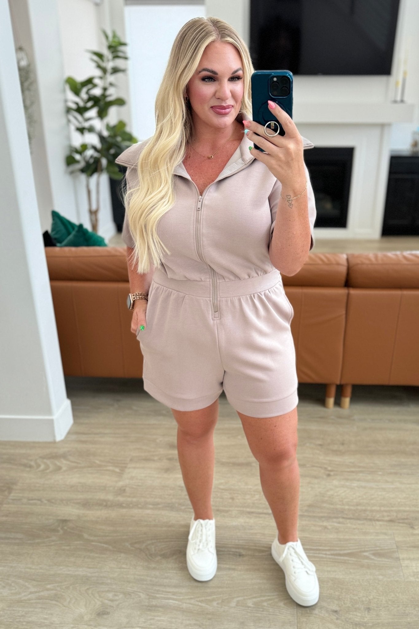 Active Aura Collared Romper in Mocha - Loving God