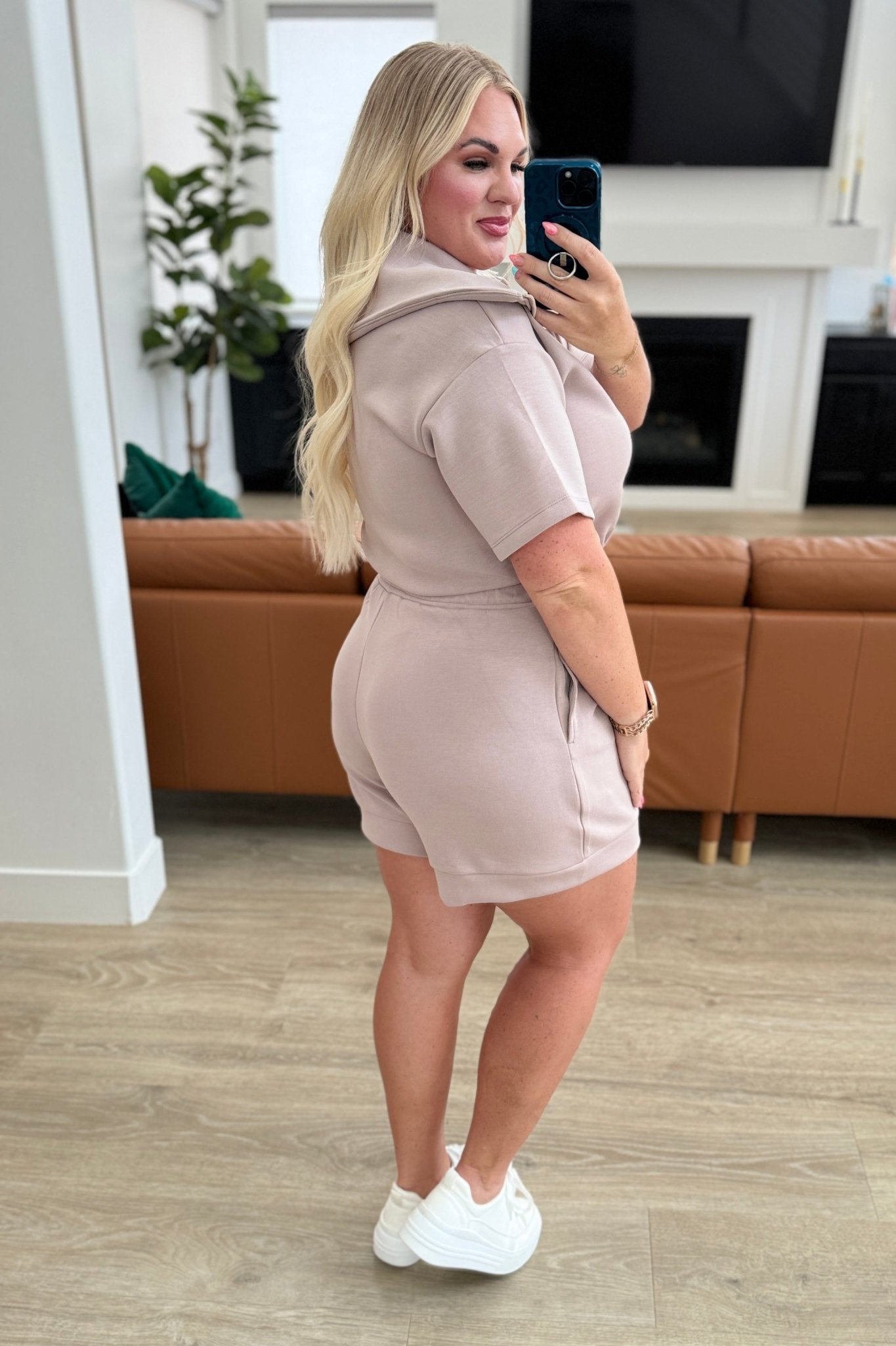 Active Aura Collared Romper in Mocha - Loving God