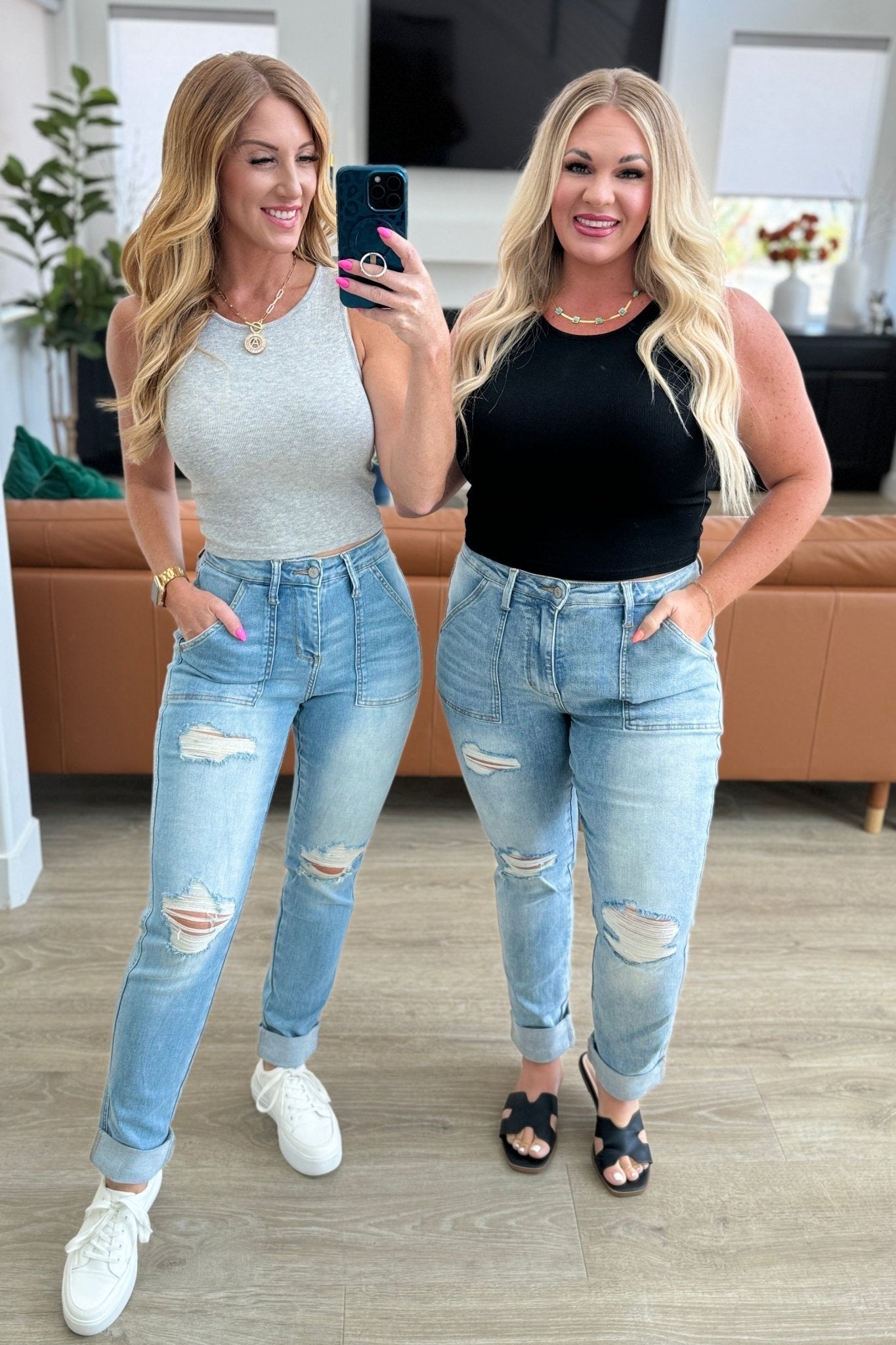 Aiden High Rise Patch Pocket Distressed Boyfriend Jeans - Loving God