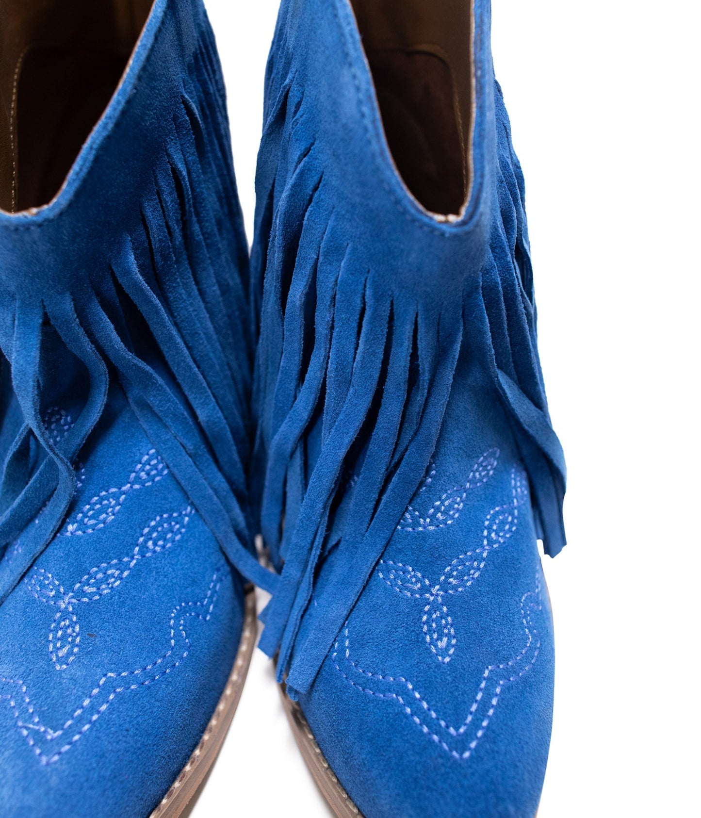 Amos Fringe Ankle Bootie in Blue Suede - Loving God
