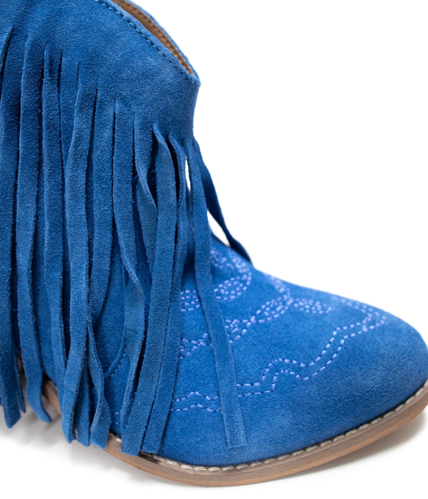 Amos Fringe Ankle Bootie in Blue Suede - Loving God