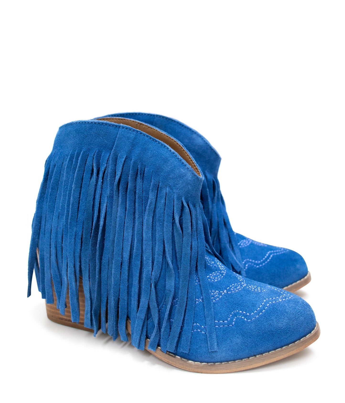 Amos Fringe Ankle Bootie in Blue Suede - Loving God