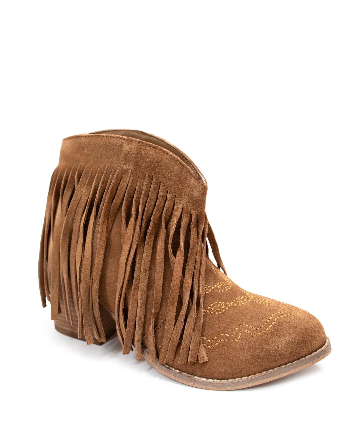 Amos Fringe Ankle Bootie in Tan Suede - Loving God