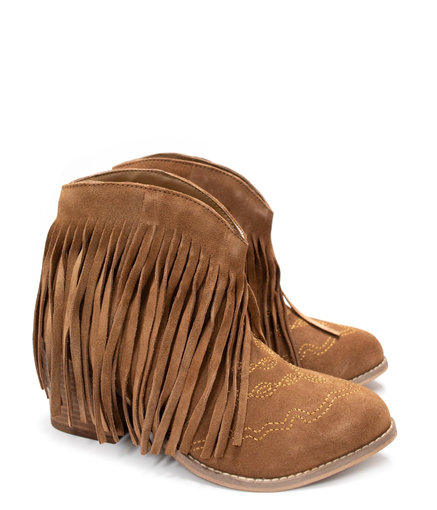 Amos Fringe Ankle Bootie in Tan Suede - Loving God
