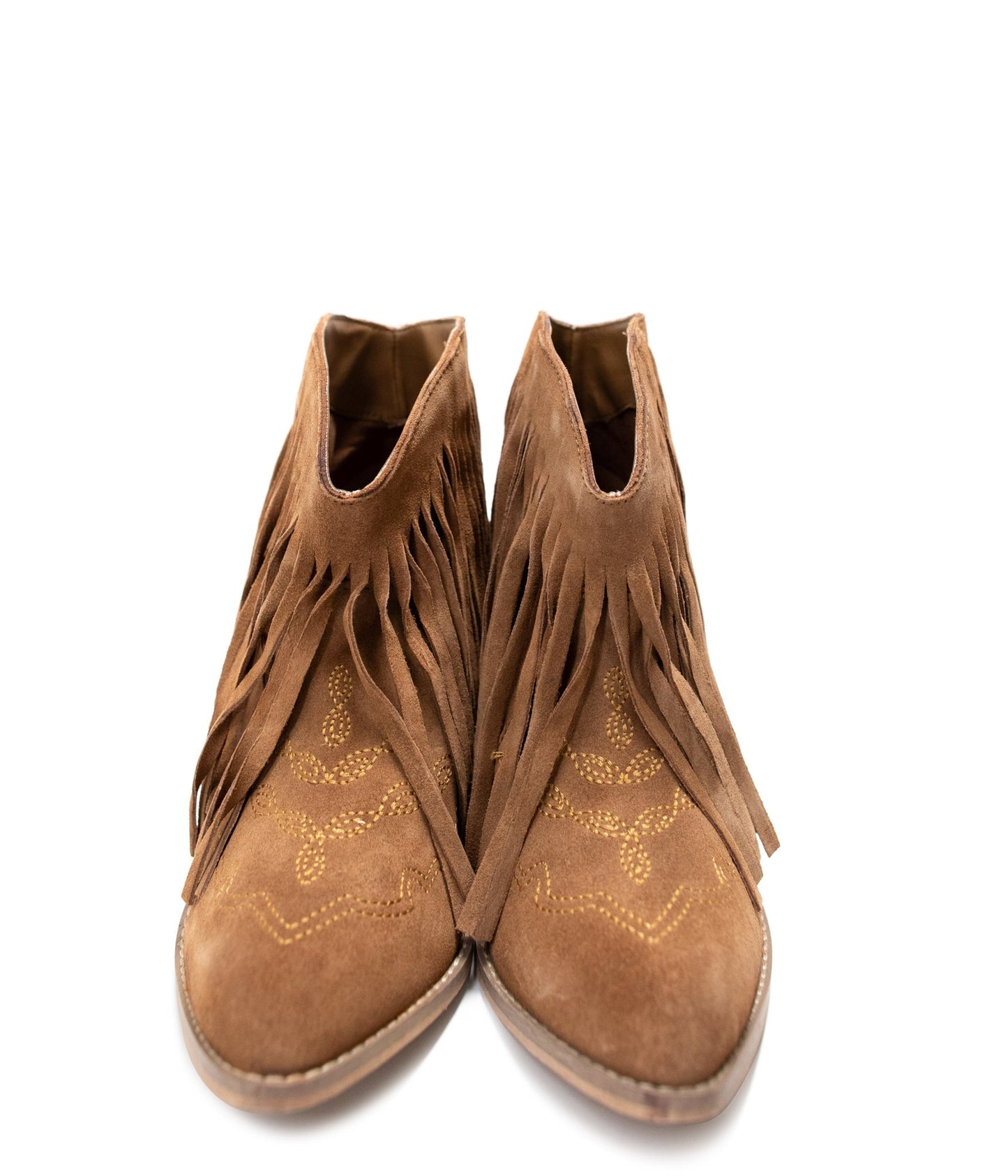 Amos Fringe Ankle Bootie in Tan Suede - Loving God