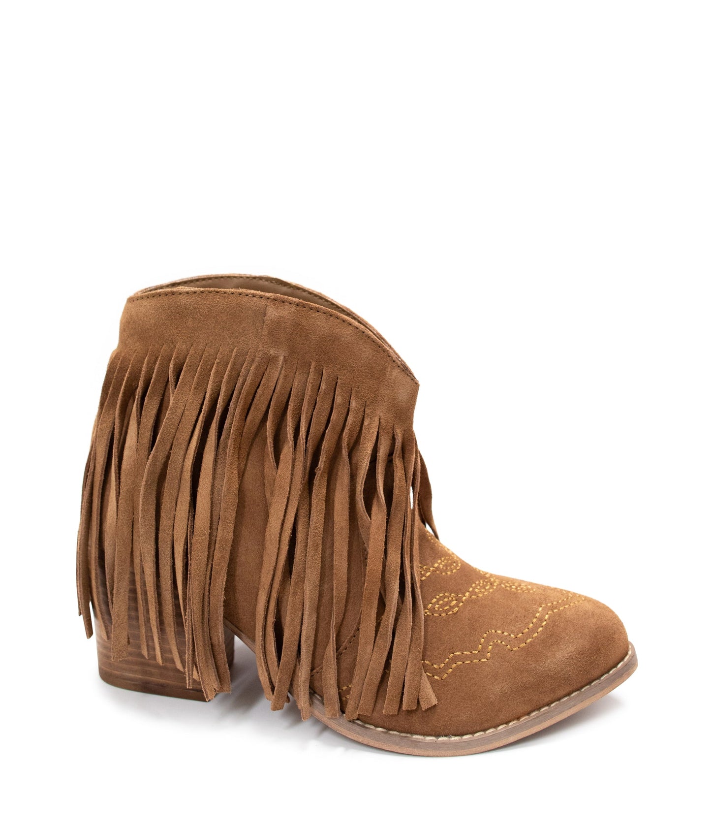 Amos Fringe Ankle Bootie in Tan Suede - Loving God