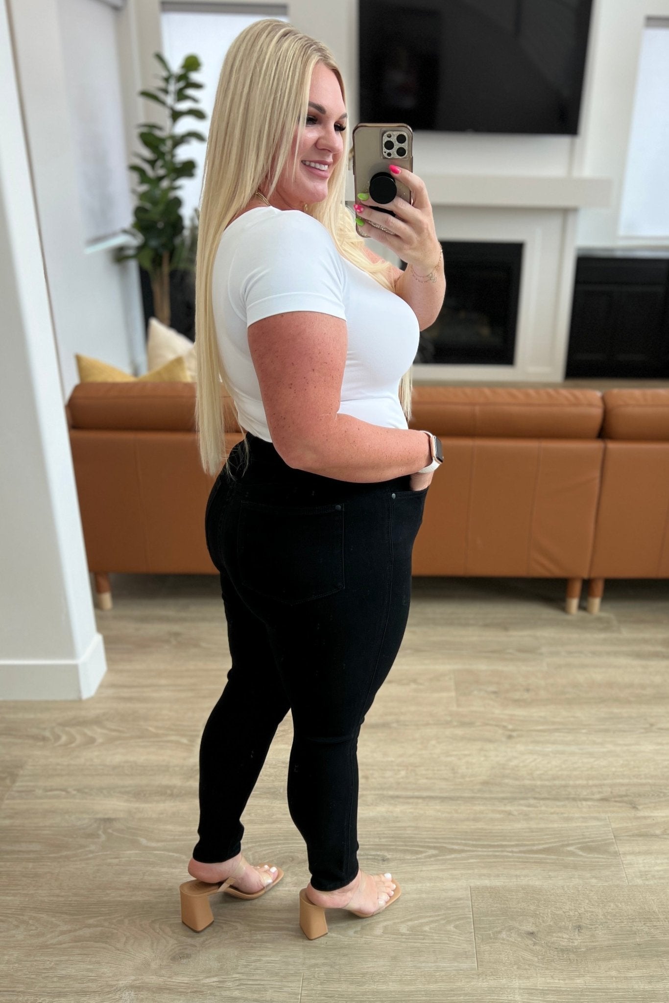 Audrey High Rise Control Top Classic Skinny Jeans in Black - Loving God