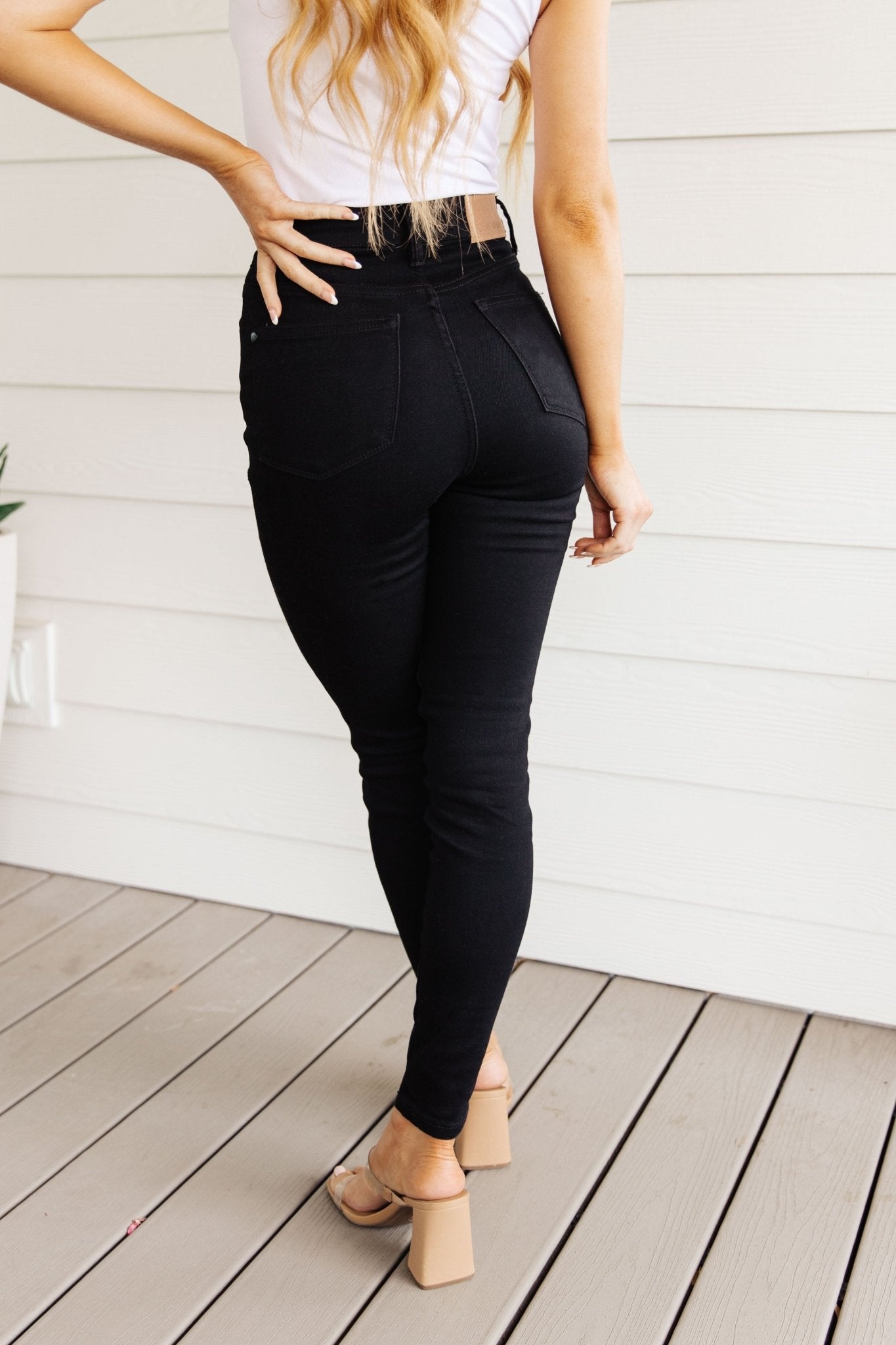 Audrey High Rise Control Top Classic Skinny Jeans in Black - Loving God