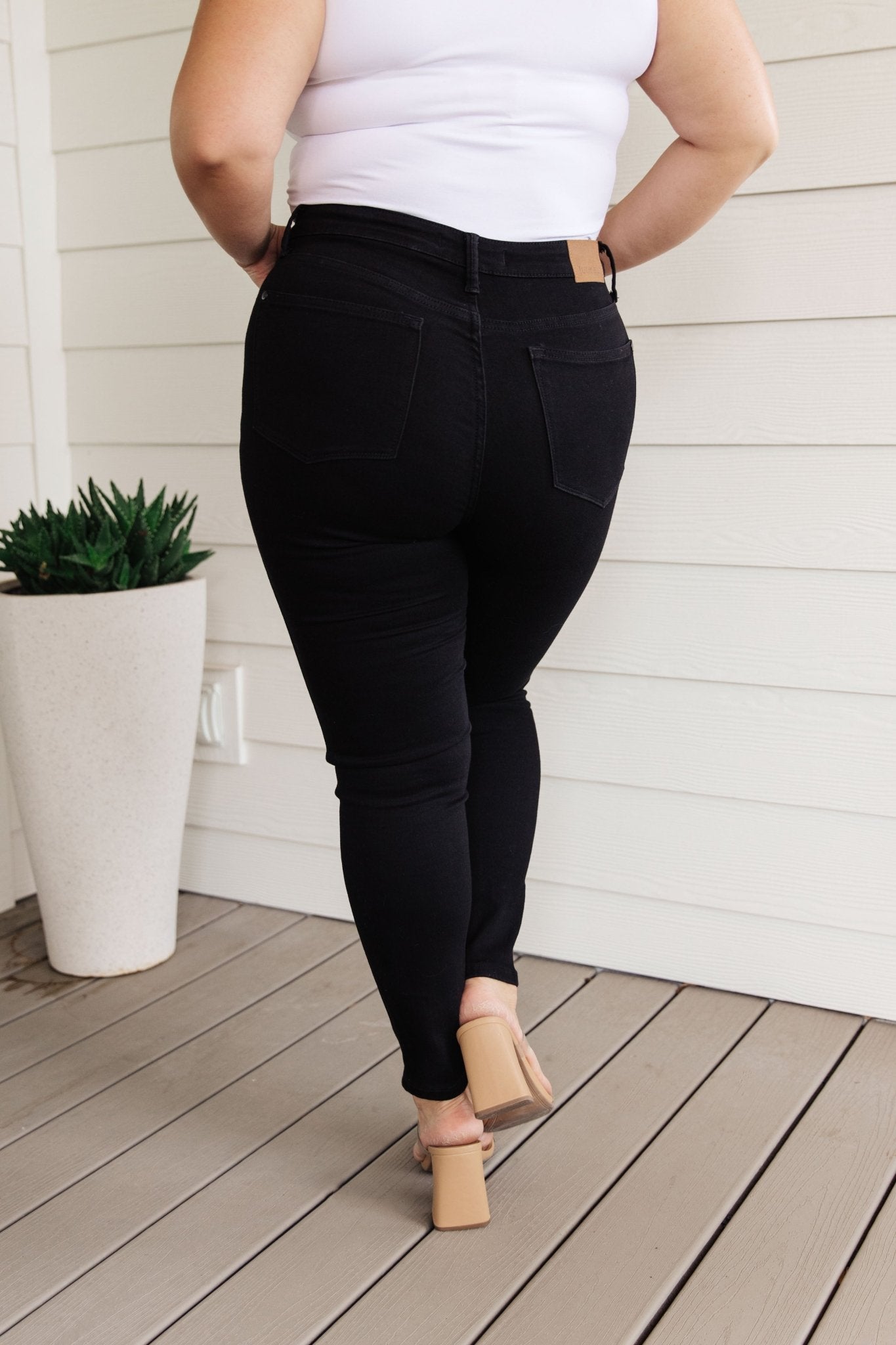 Audrey High Rise Control Top Classic Skinny Jeans in Black - Loving God