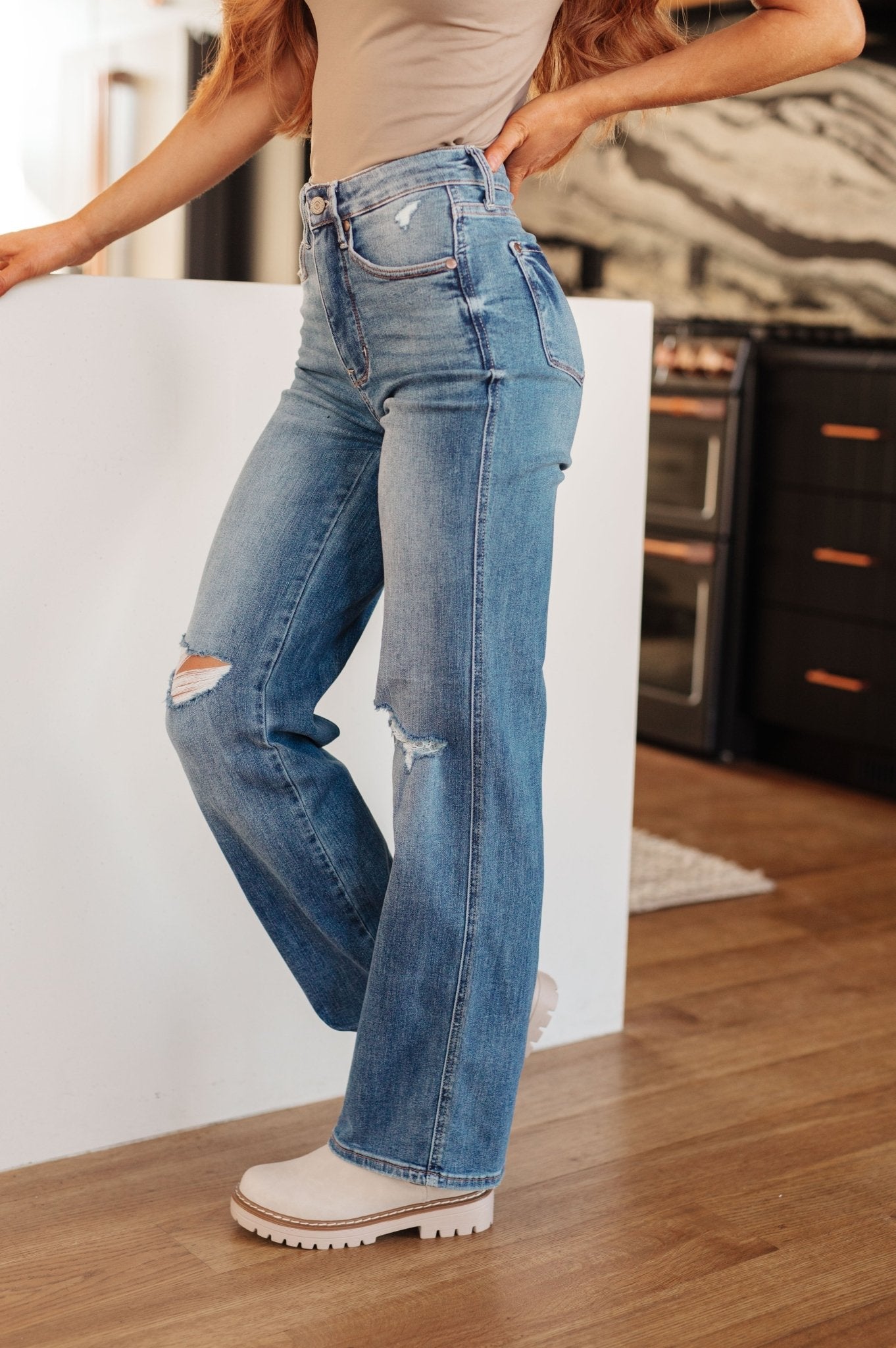Bree High Rise Control Top Distressed Straight Jeans - Loving God