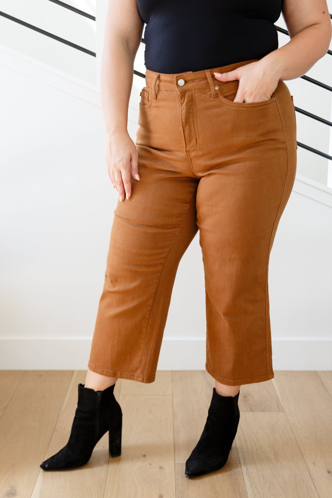 Briar High Rise Control Top Wide Leg Crop Jeans in Camel - Loving God