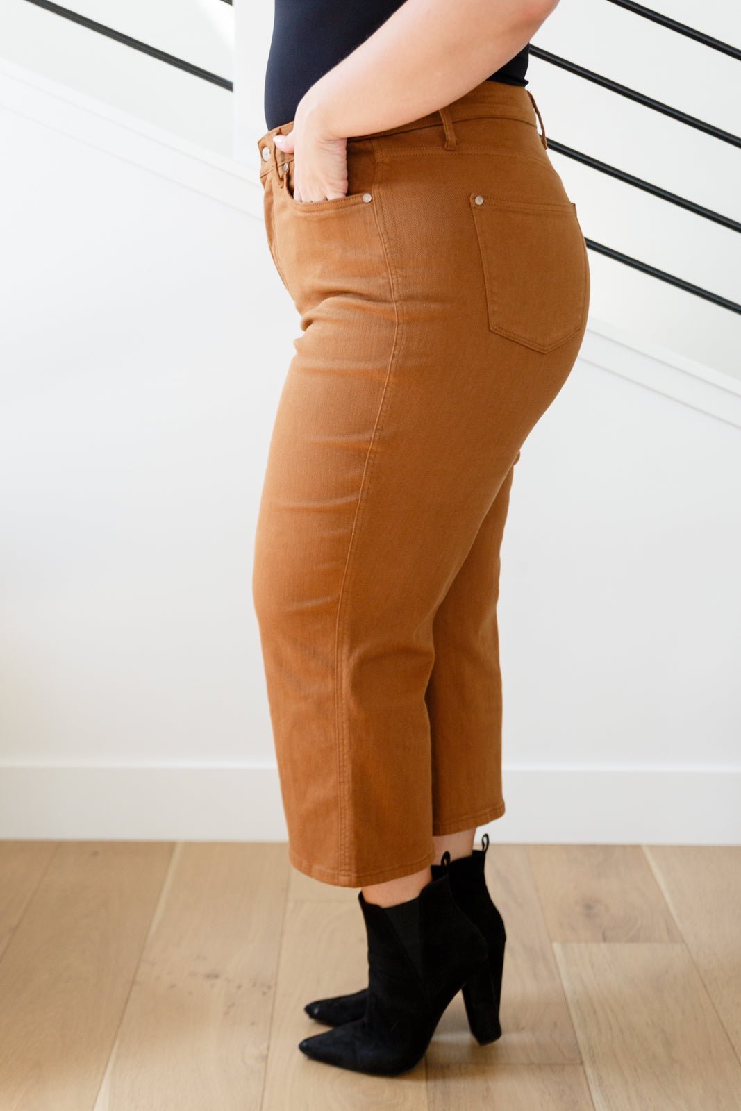 Briar High Rise Control Top Wide Leg Crop Jeans in Camel - Loving God