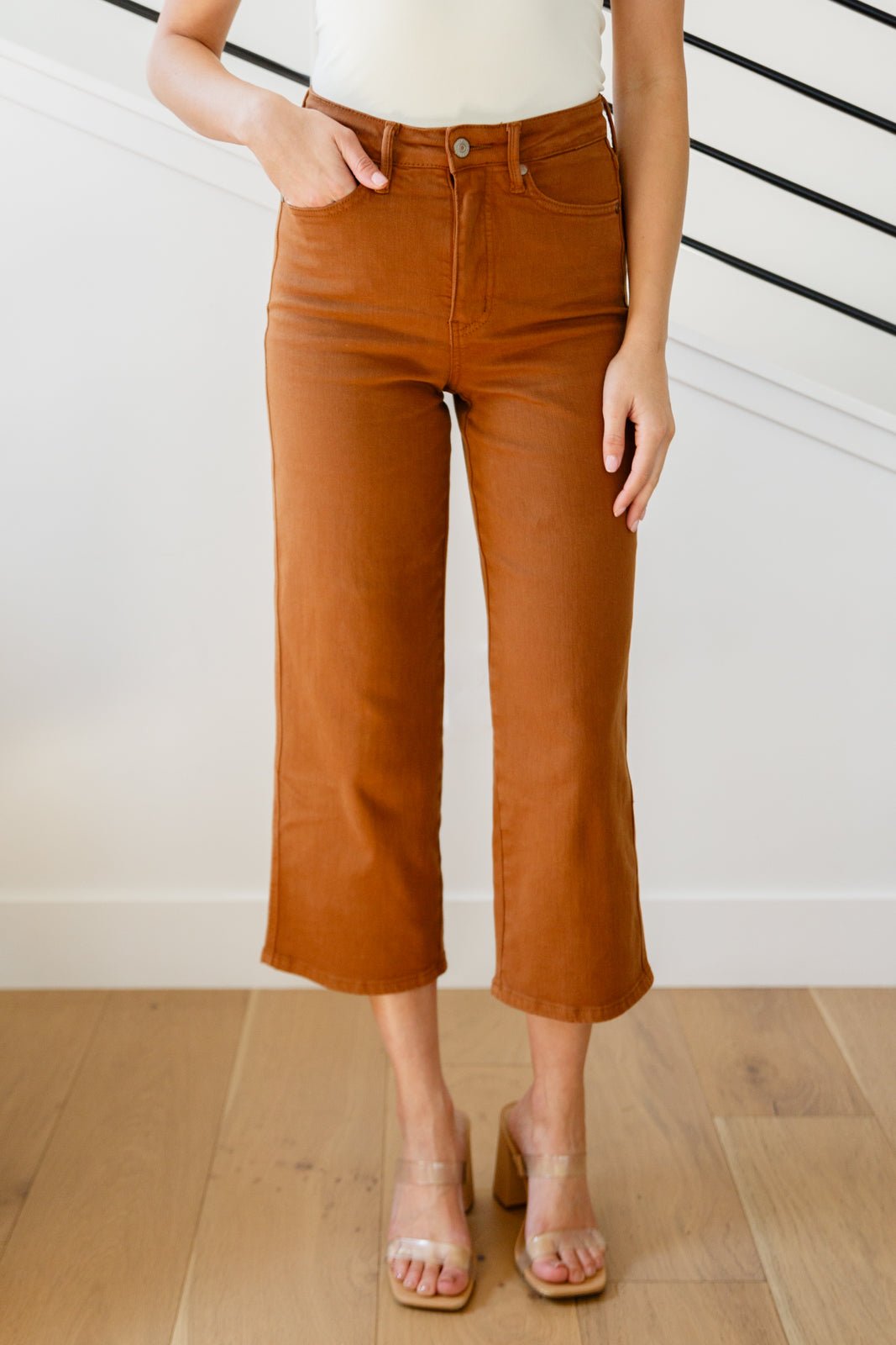 Briar High Rise Control Top Wide Leg Crop Jeans in Camel - Loving God