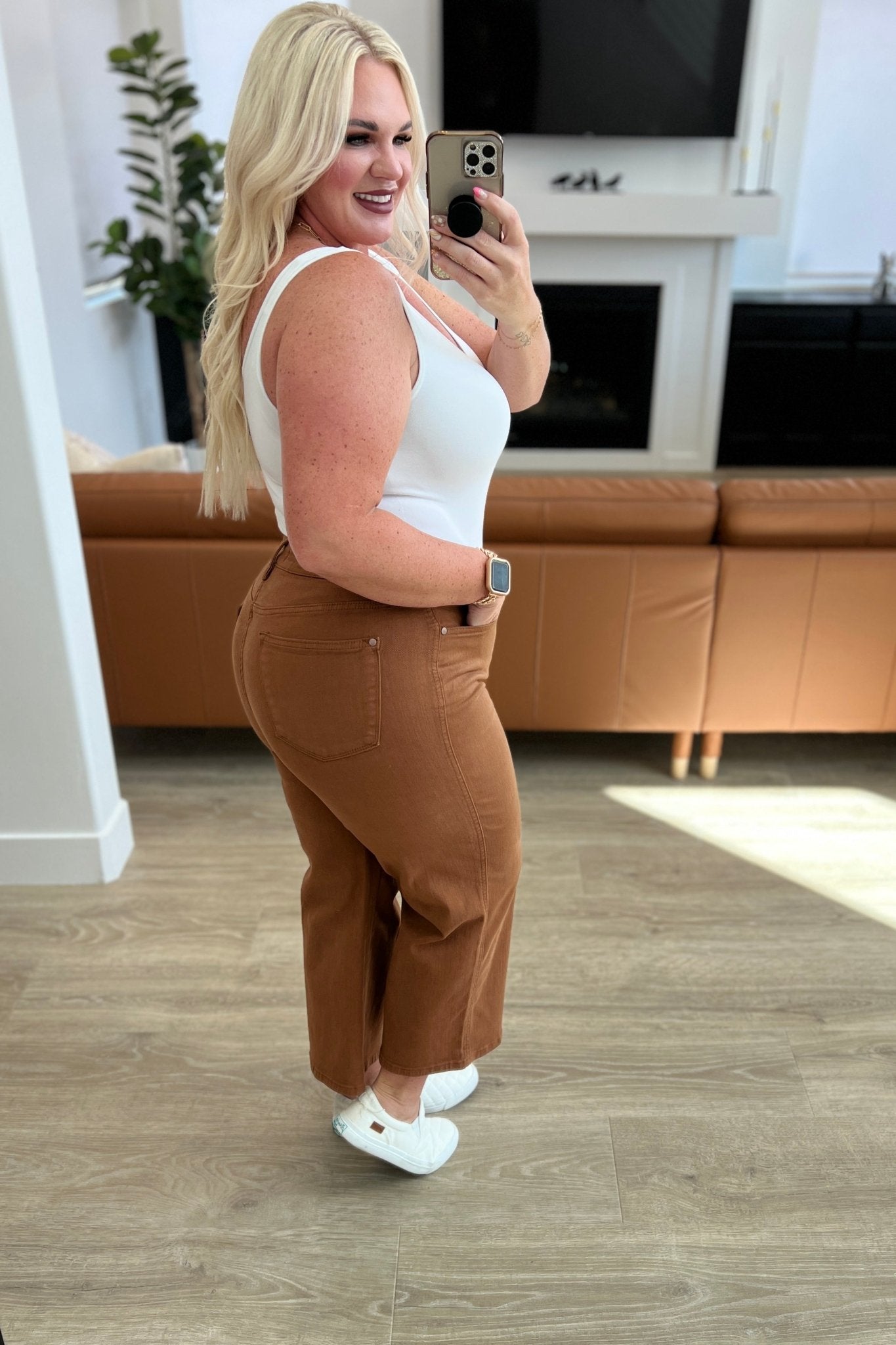 Briar High Rise Control Top Wide Leg Crop Jeans in Camel - Loving God