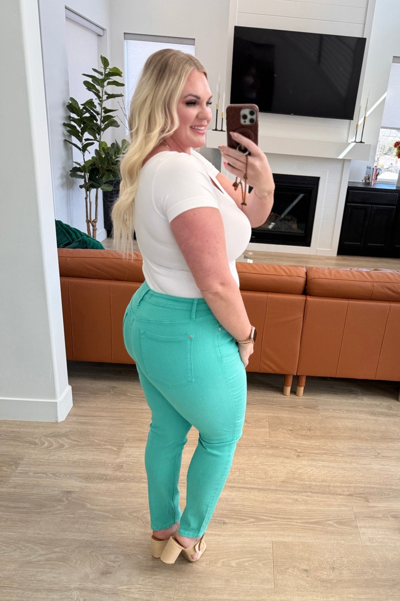 Bridgette High Rise Garment Dyed Slim Jeans in Aquamarine - Loving God