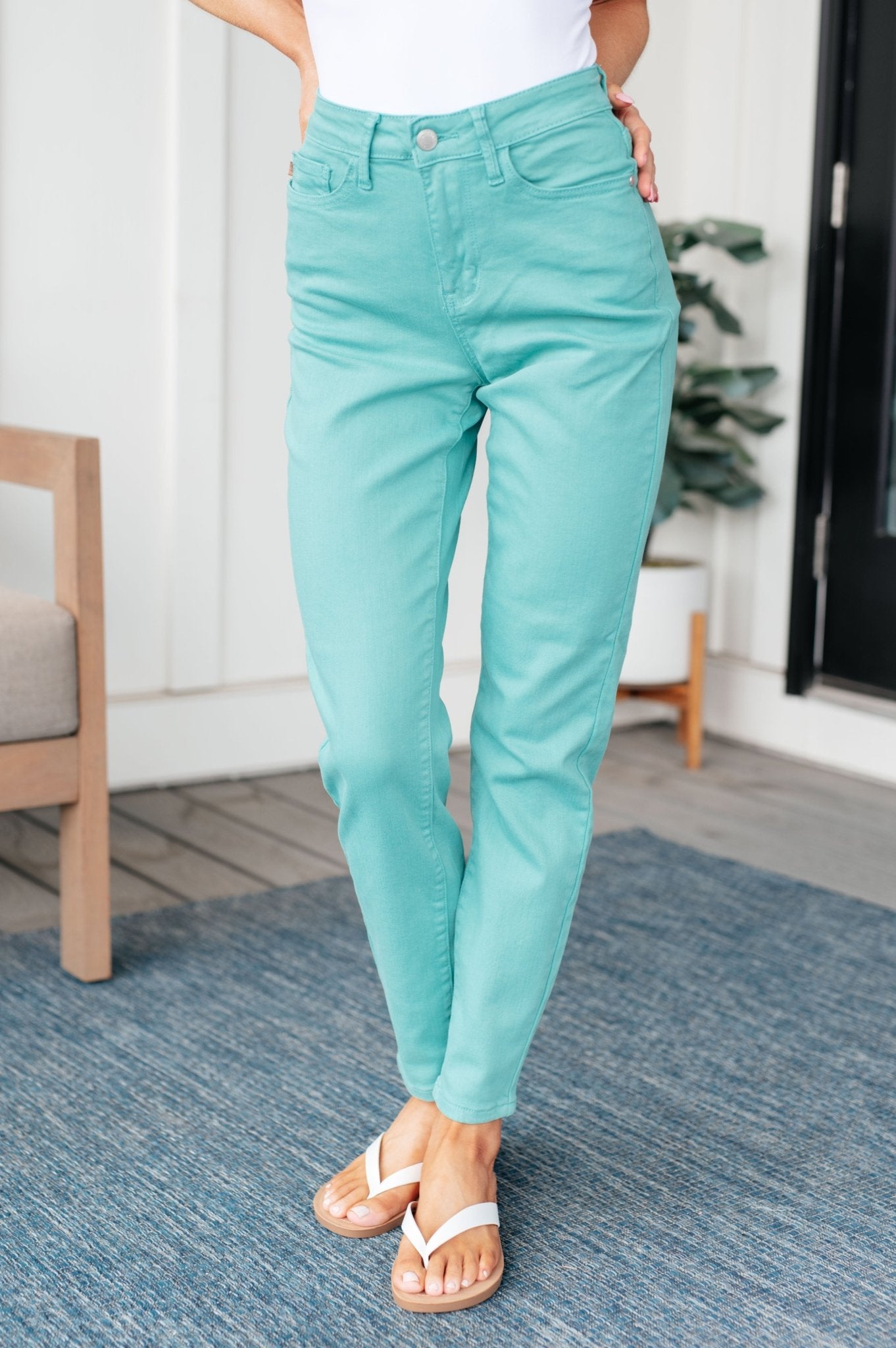 Bridgette High Rise Garment Dyed Slim Jeans in Aquamarine - Loving God
