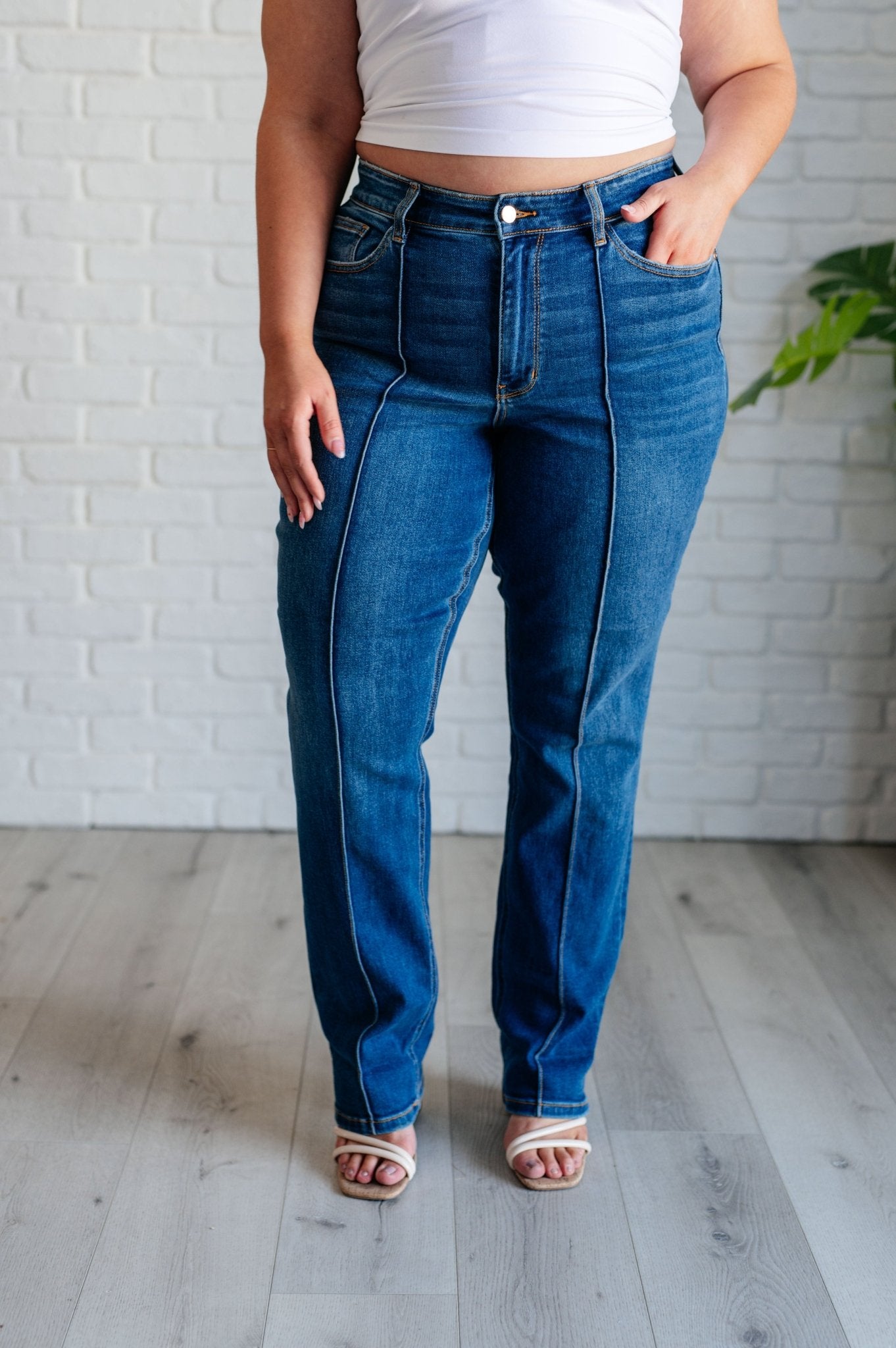 Campbell High Rise Center Seam Detail Straight Jeans - Loving God