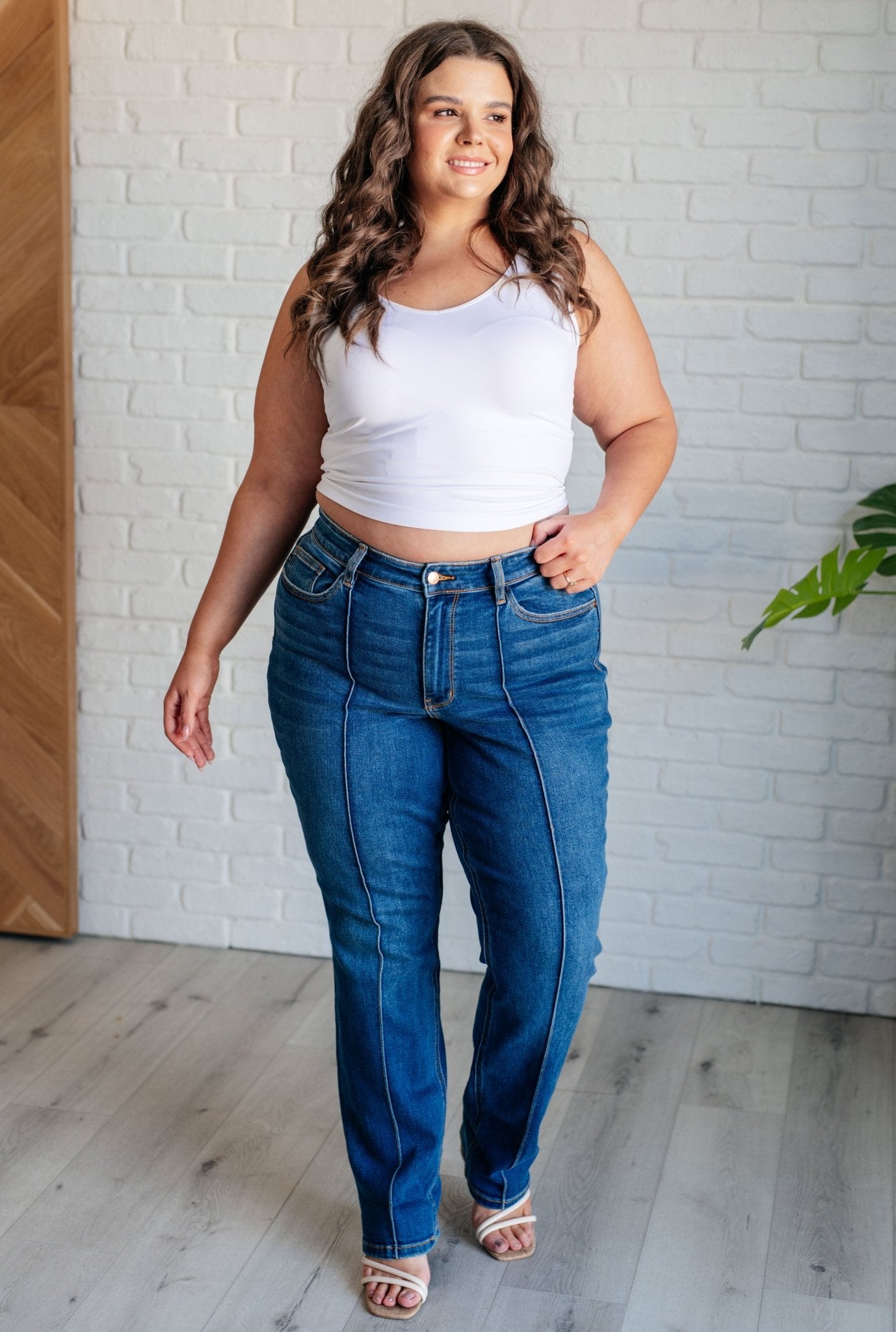 Campbell High Rise Center Seam Detail Straight Jeans - Loving God