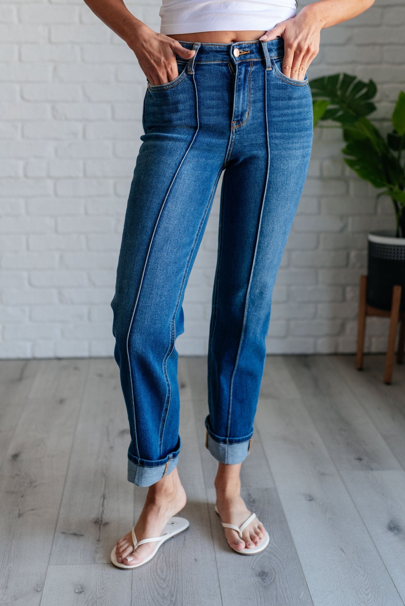 Campbell High Rise Center Seam Detail Straight Jeans - Loving God