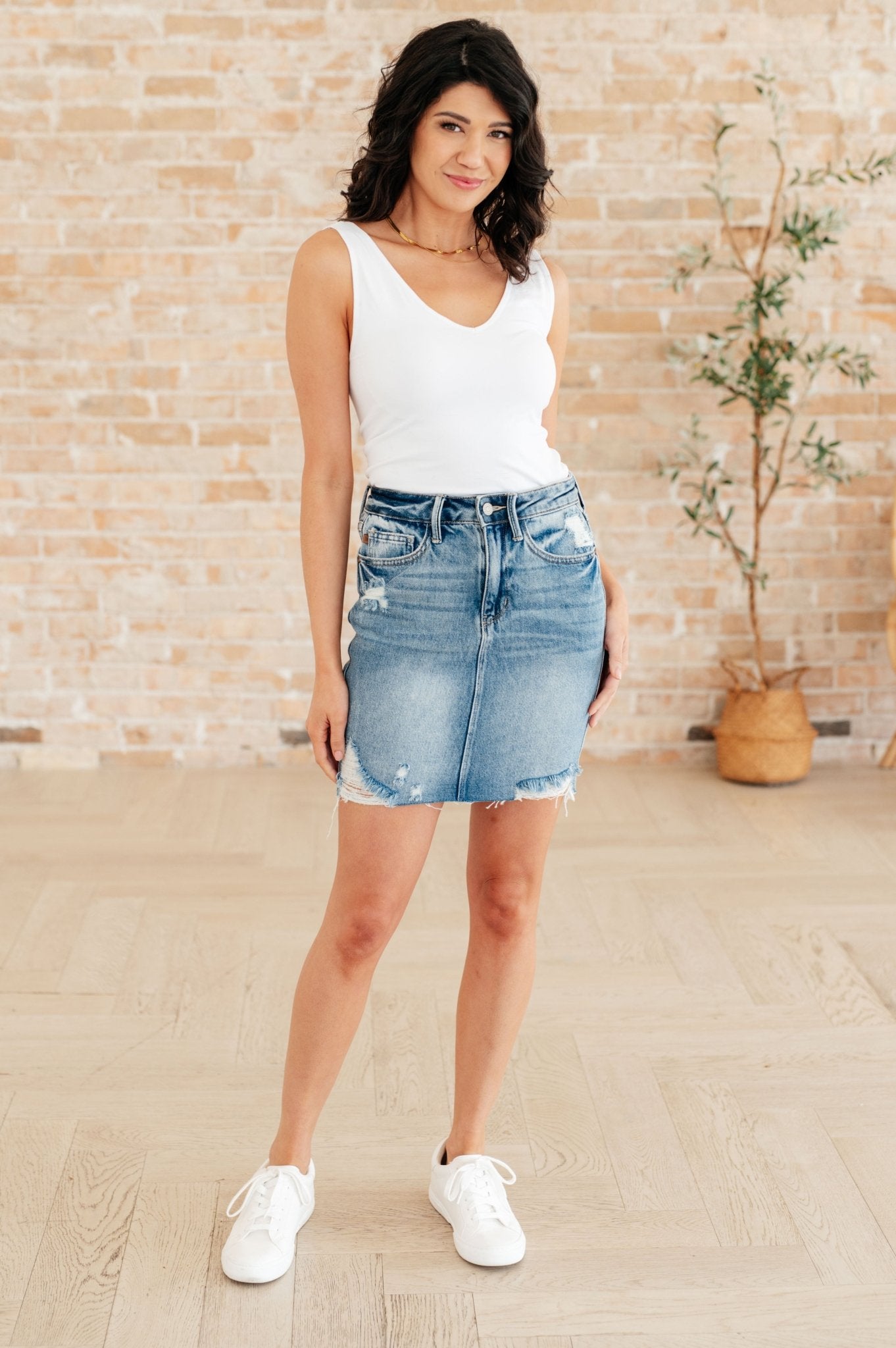 Carol High Rise Rigid Magic Denim Skirt - Loving God