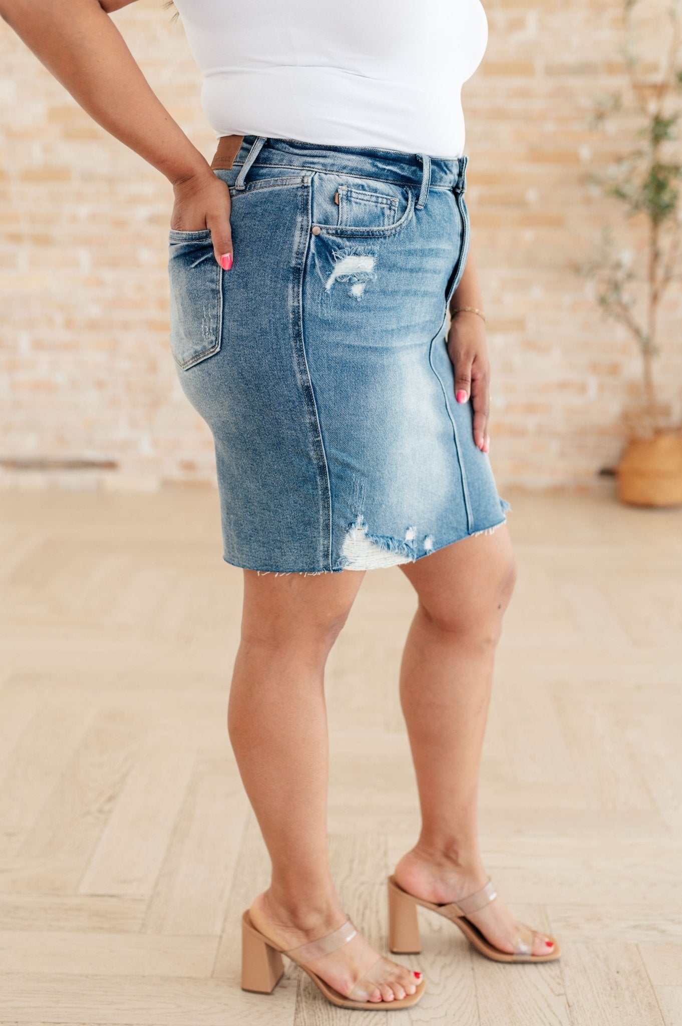 Carol High Rise Rigid Magic Denim Skirt - Loving God