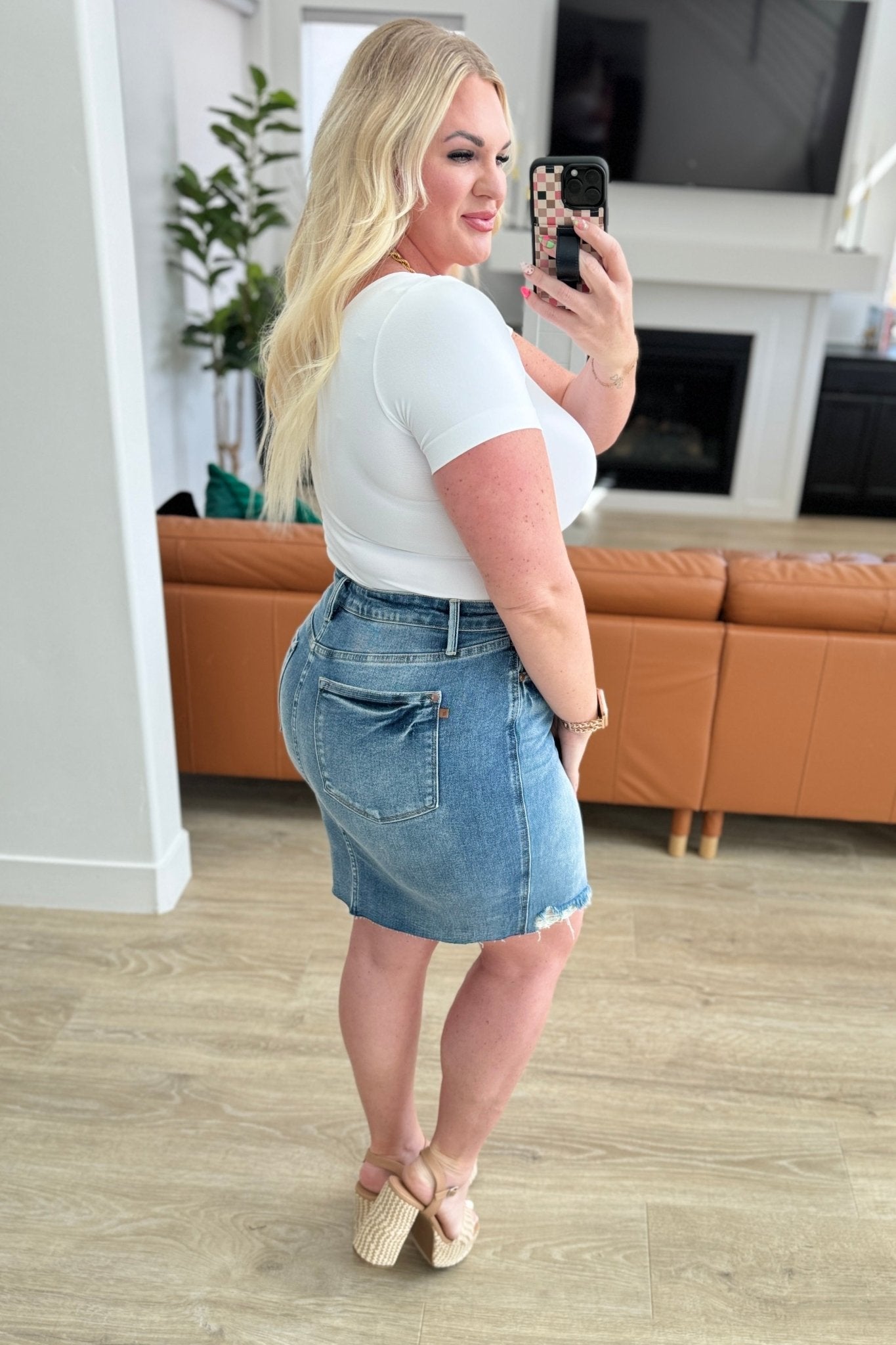 Carol High Rise Rigid Magic Denim Skirt - Loving God