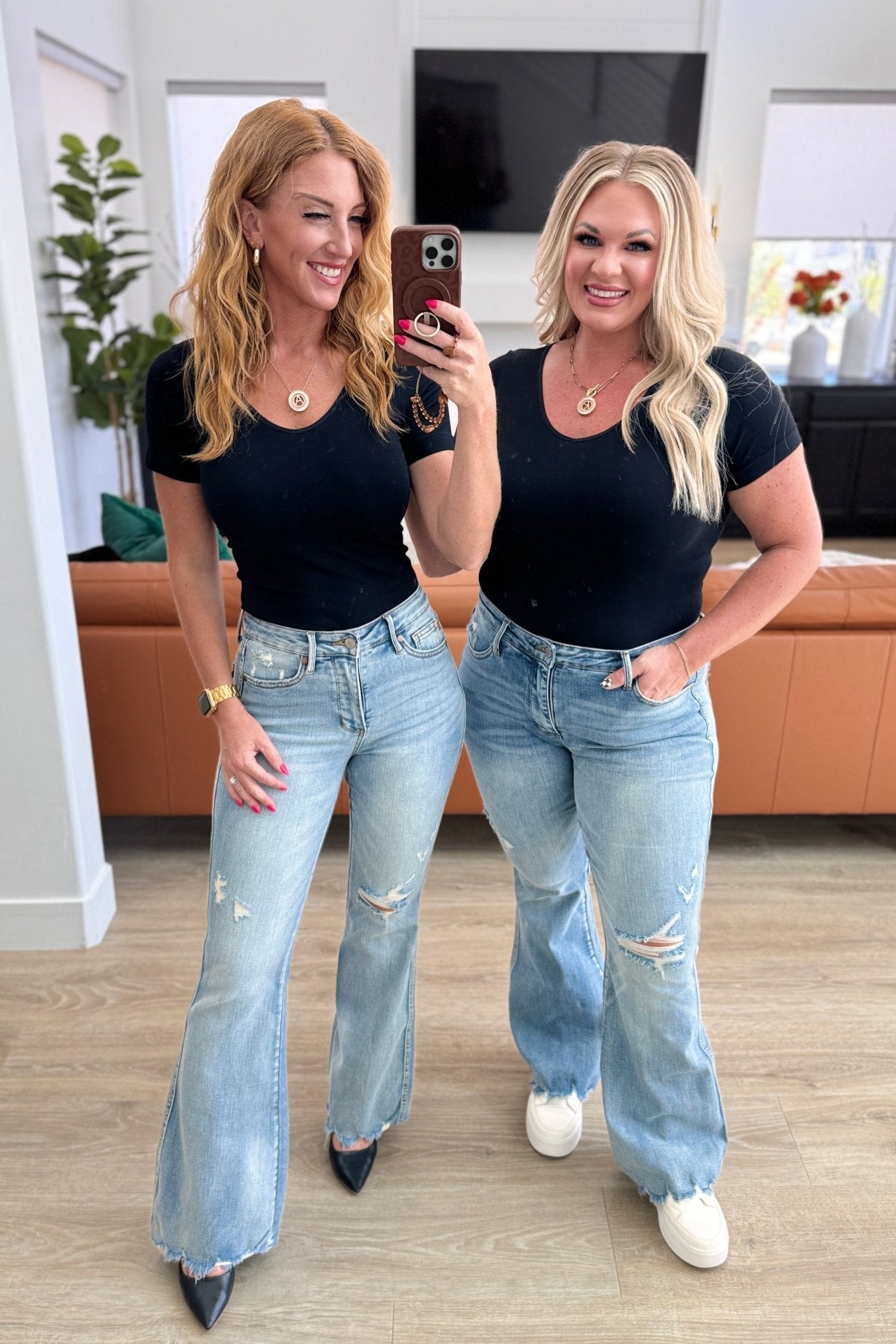 Caroline Mid Rise Control Top Distressed Flare Jeans - Loving God