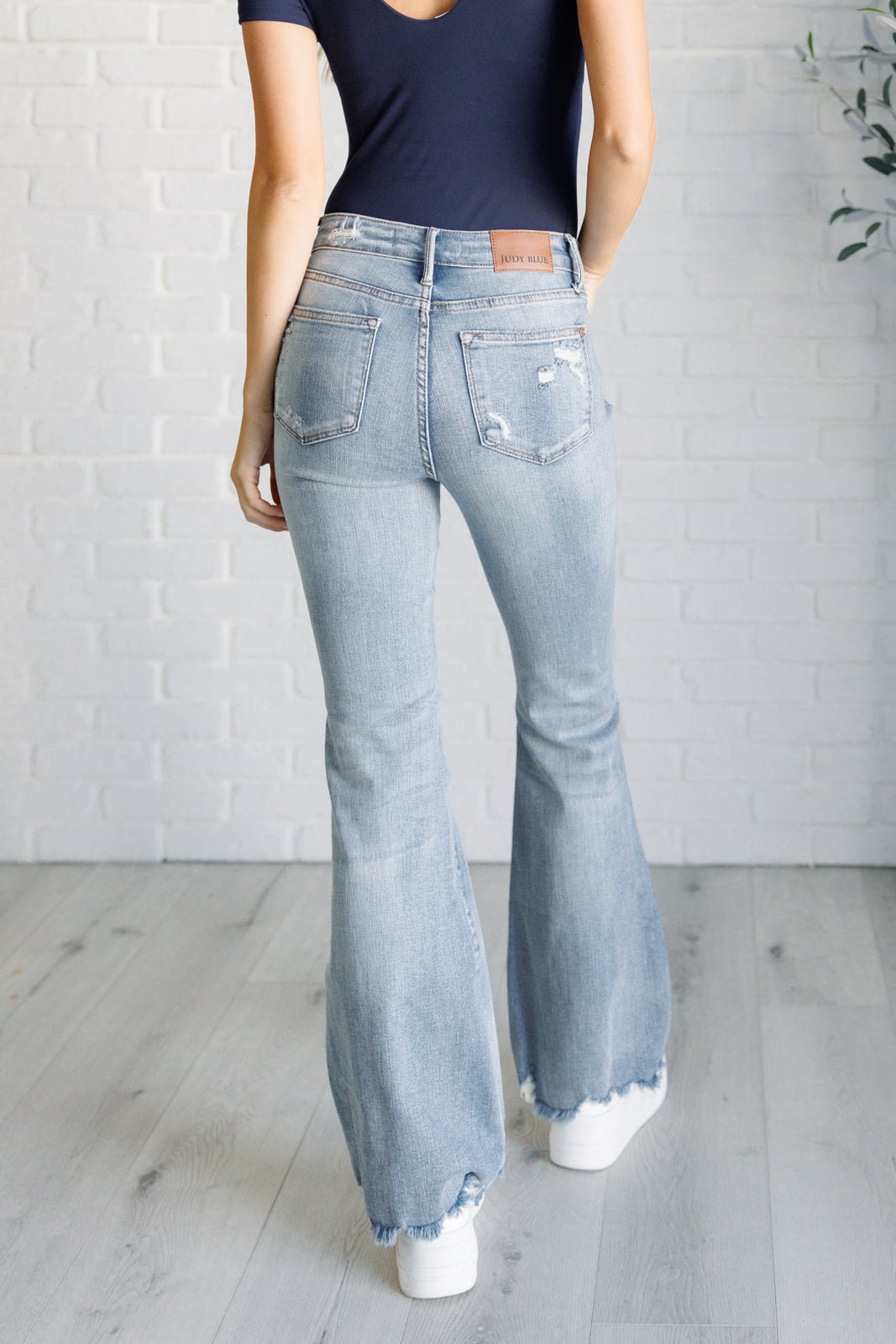 Caroline Mid Rise Control Top Distressed Flare Jeans - Loving God
