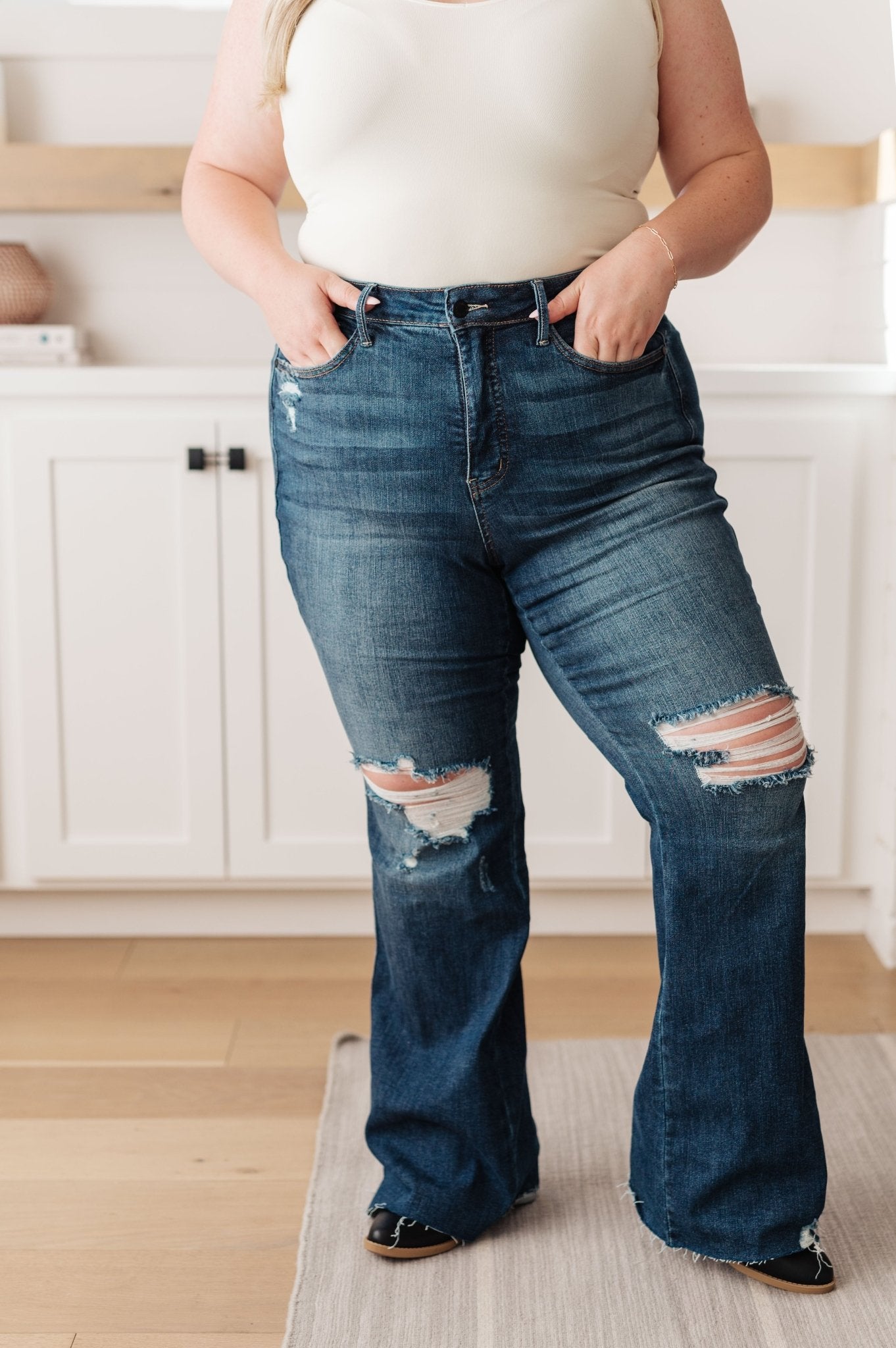 Cassandra High Rise Control Top Distressed Flare Jeans - Loving God