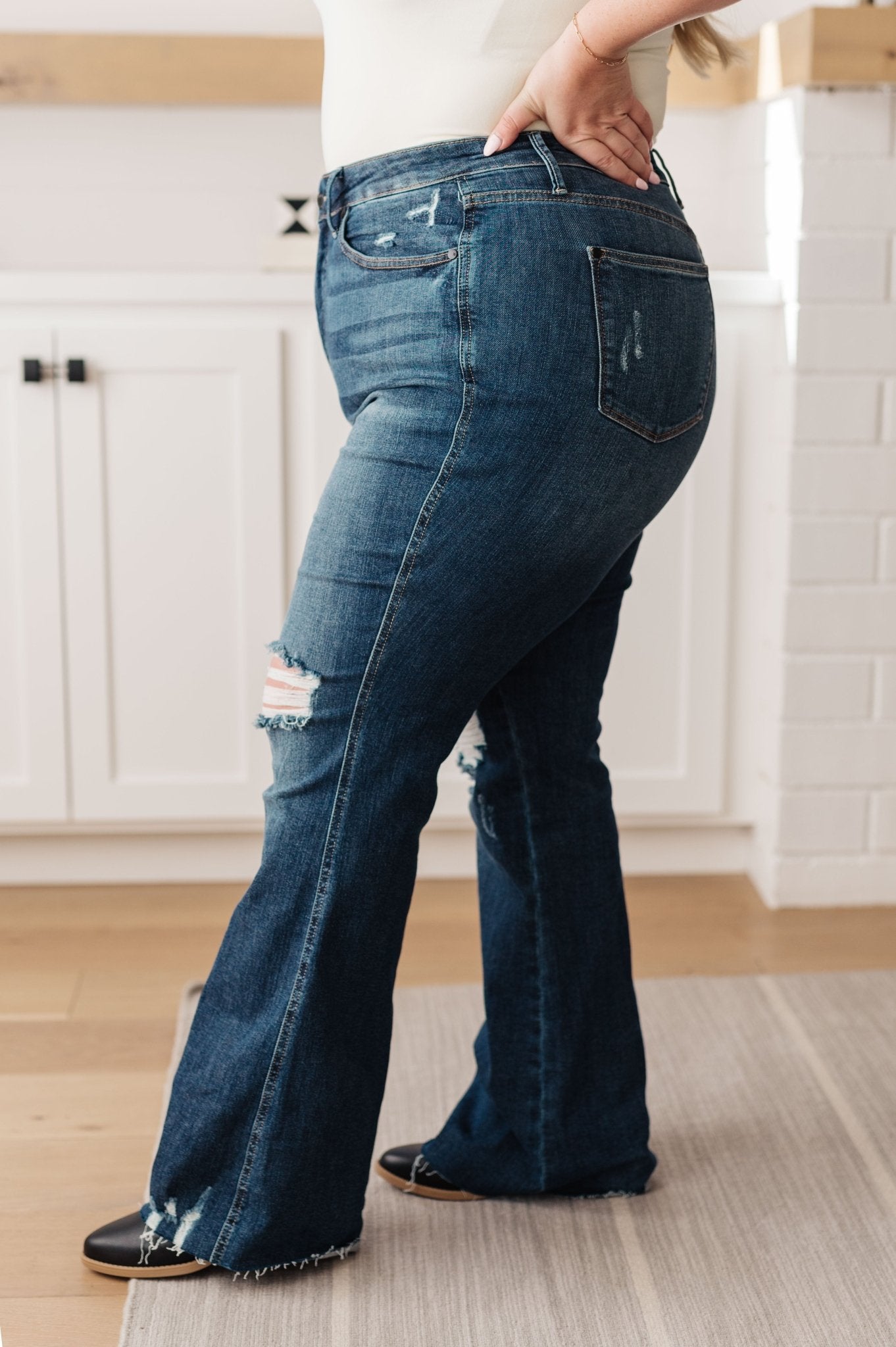 Cassandra High Rise Control Top Distressed Flare Jeans - Loving God