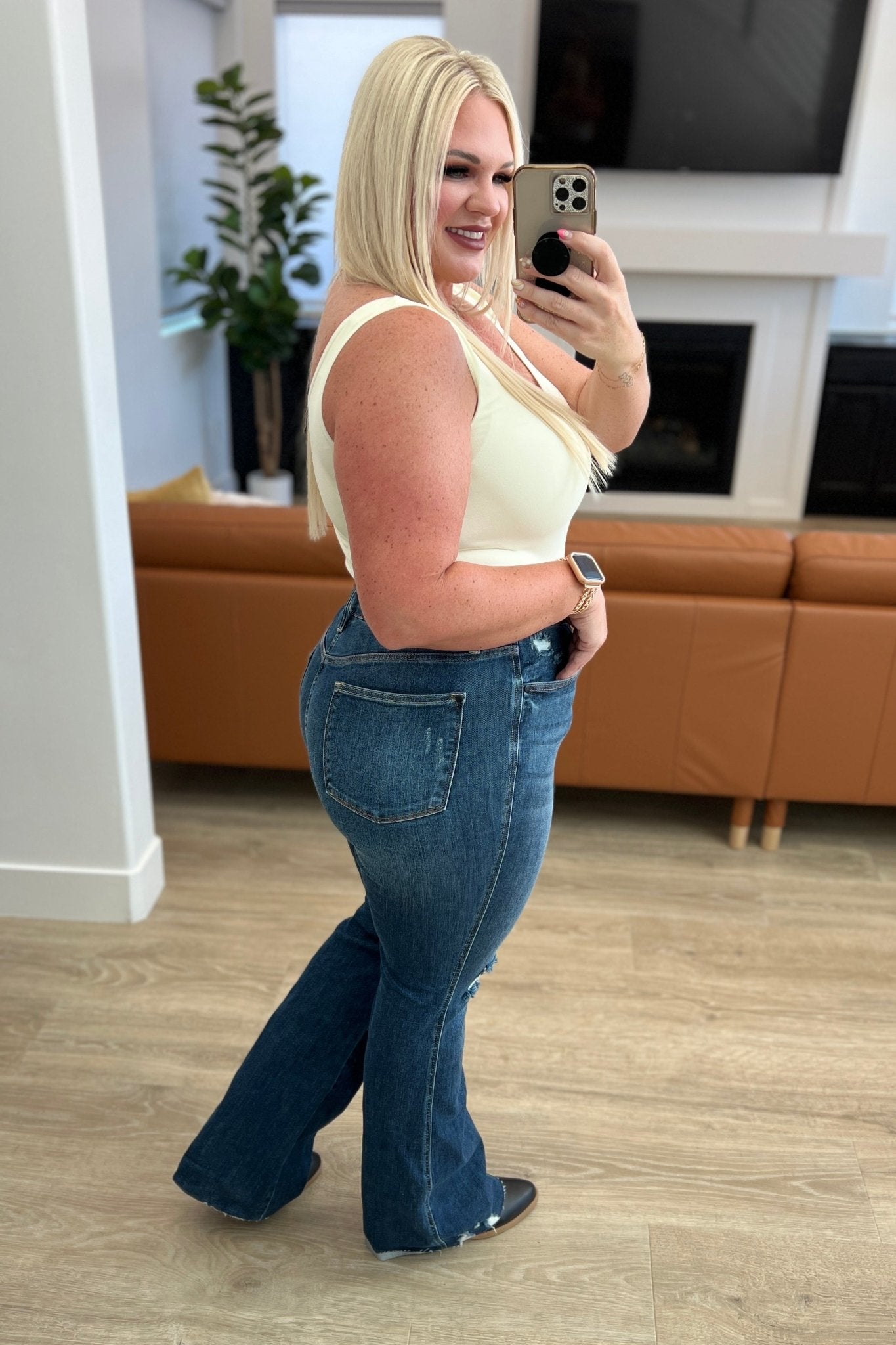 Cassandra High Rise Control Top Distressed Flare Jeans - Loving God