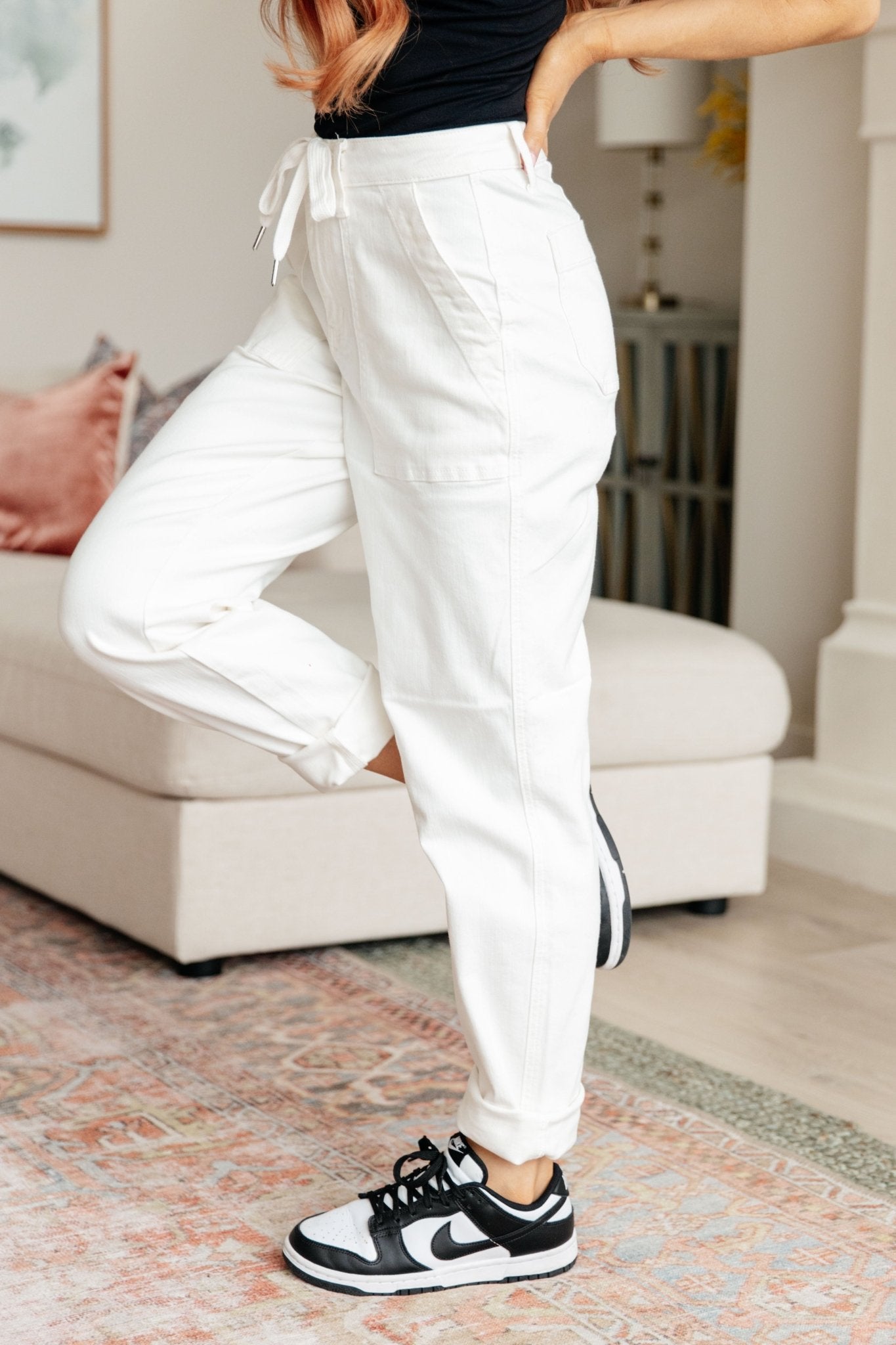 Charlene High Rise Jogger in Ecru - Loving God