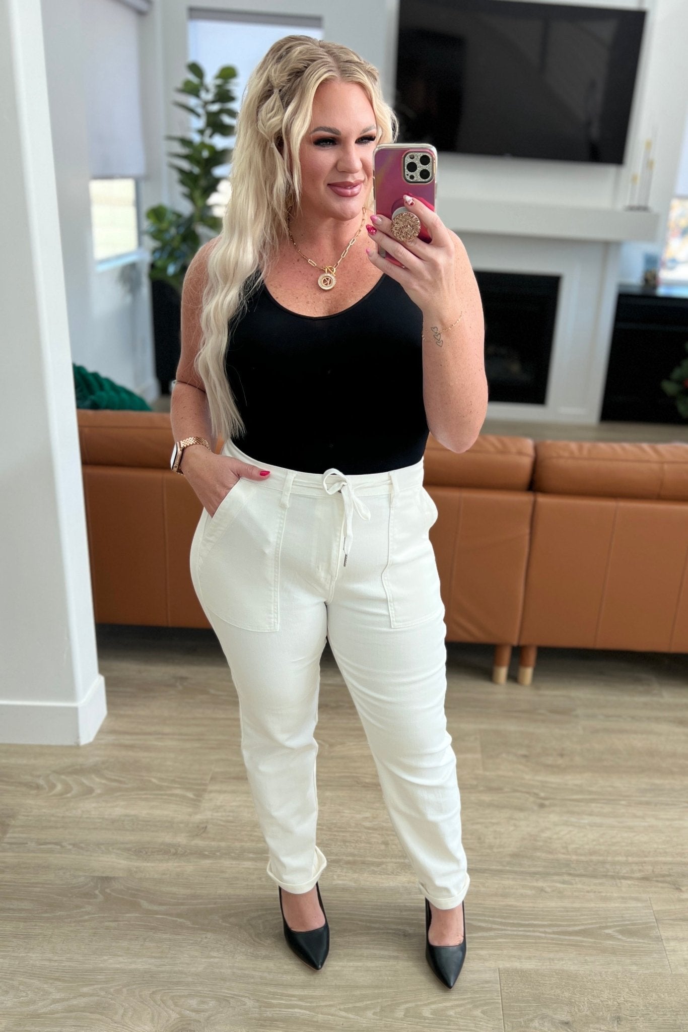 Charlene High Rise Jogger in Ecru - Loving God