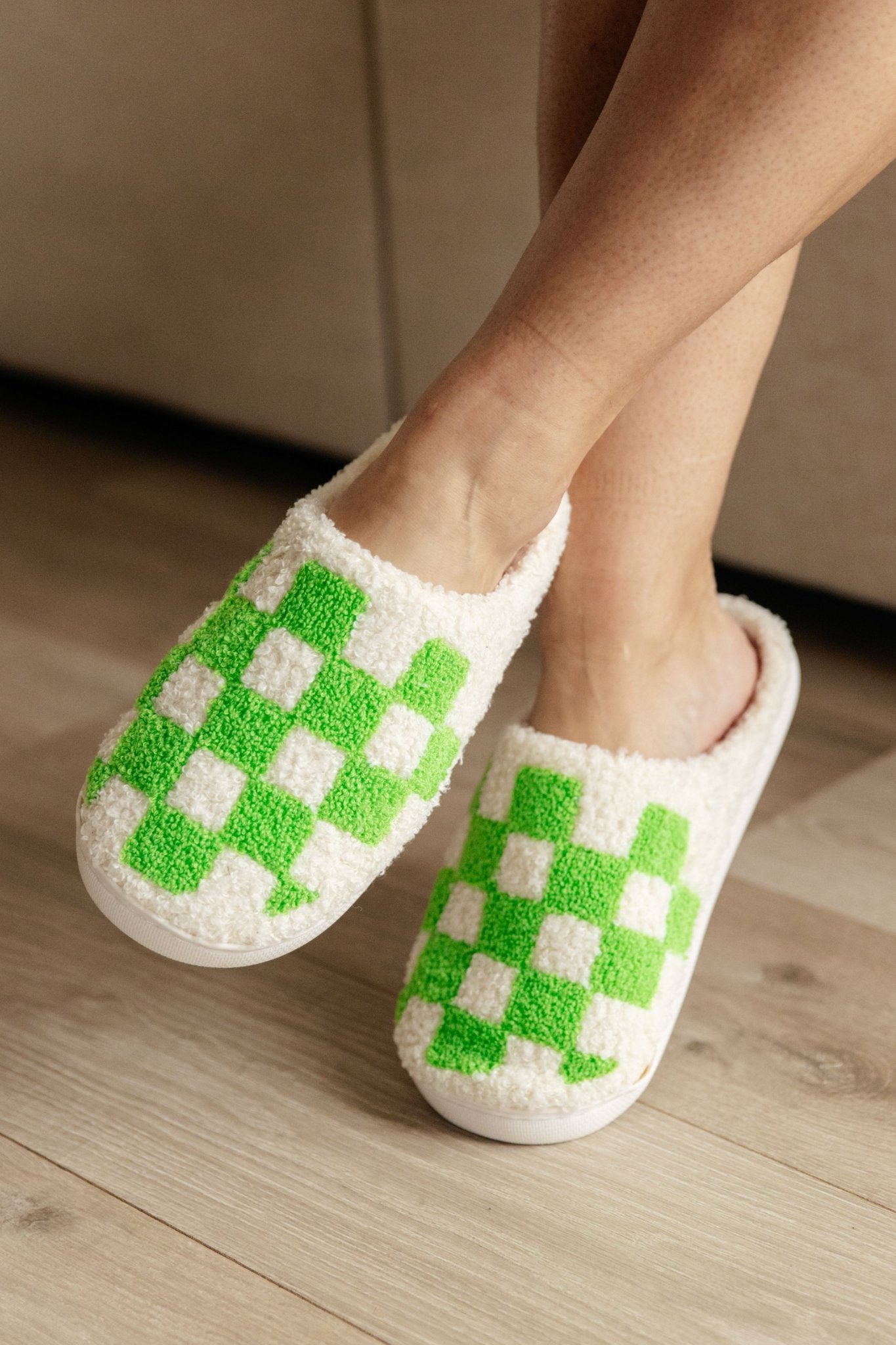 Checked Out Slippers in Green - Loving God