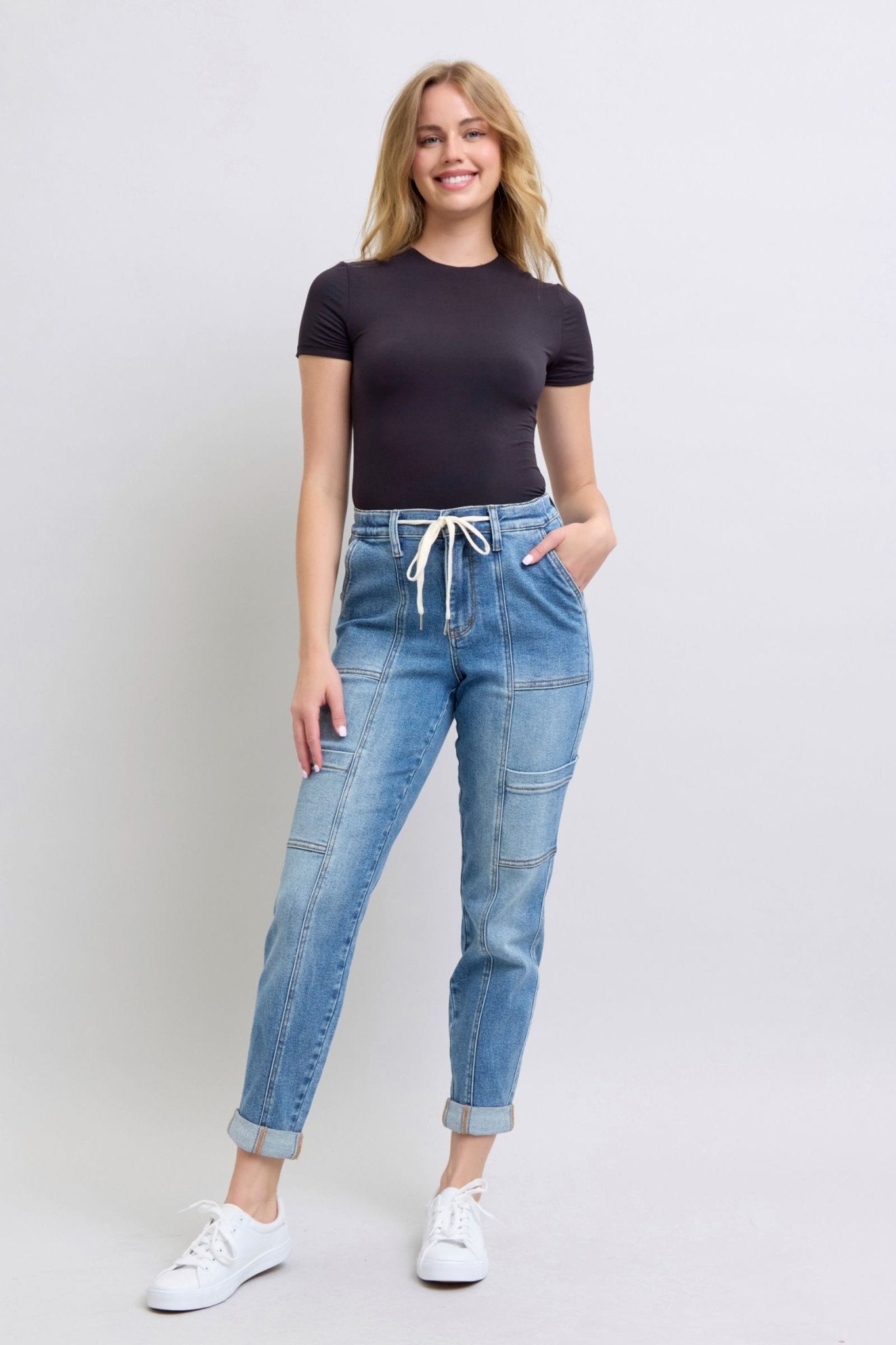 Clayton High Rise Cuffed Cargo Denim Jogger - Loving God