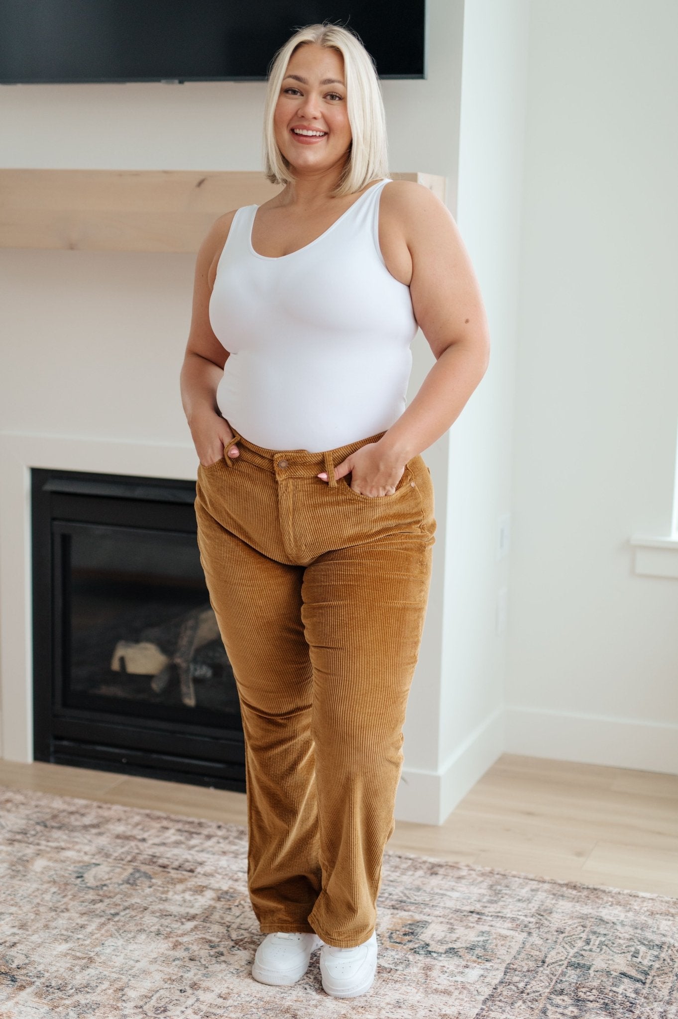 Cordelia Bootcut Corduroy Pants in Camel - Loving God
