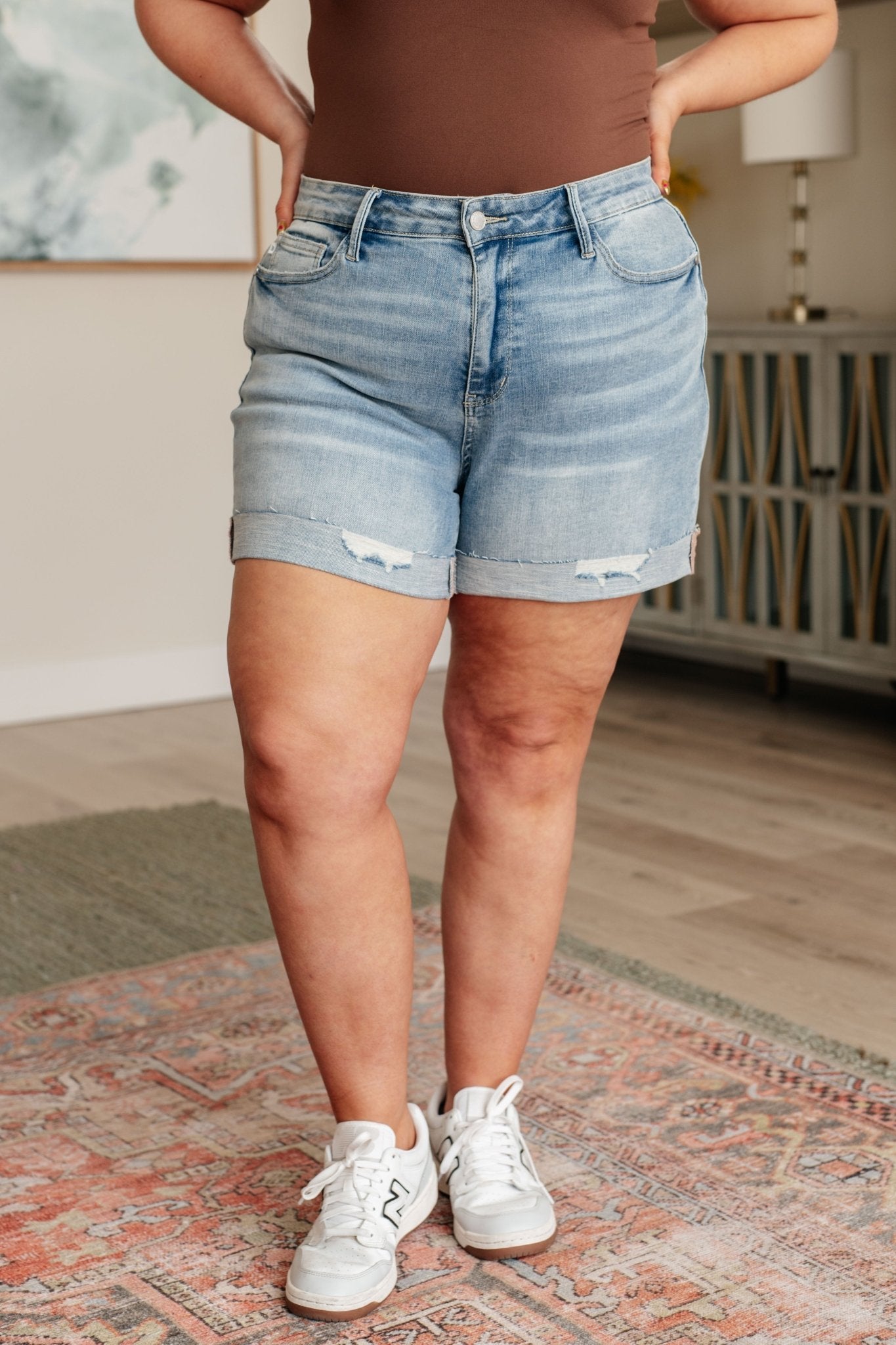 Darlene High Rise Distressed Cuffed Cutoff Shorts - Loving God