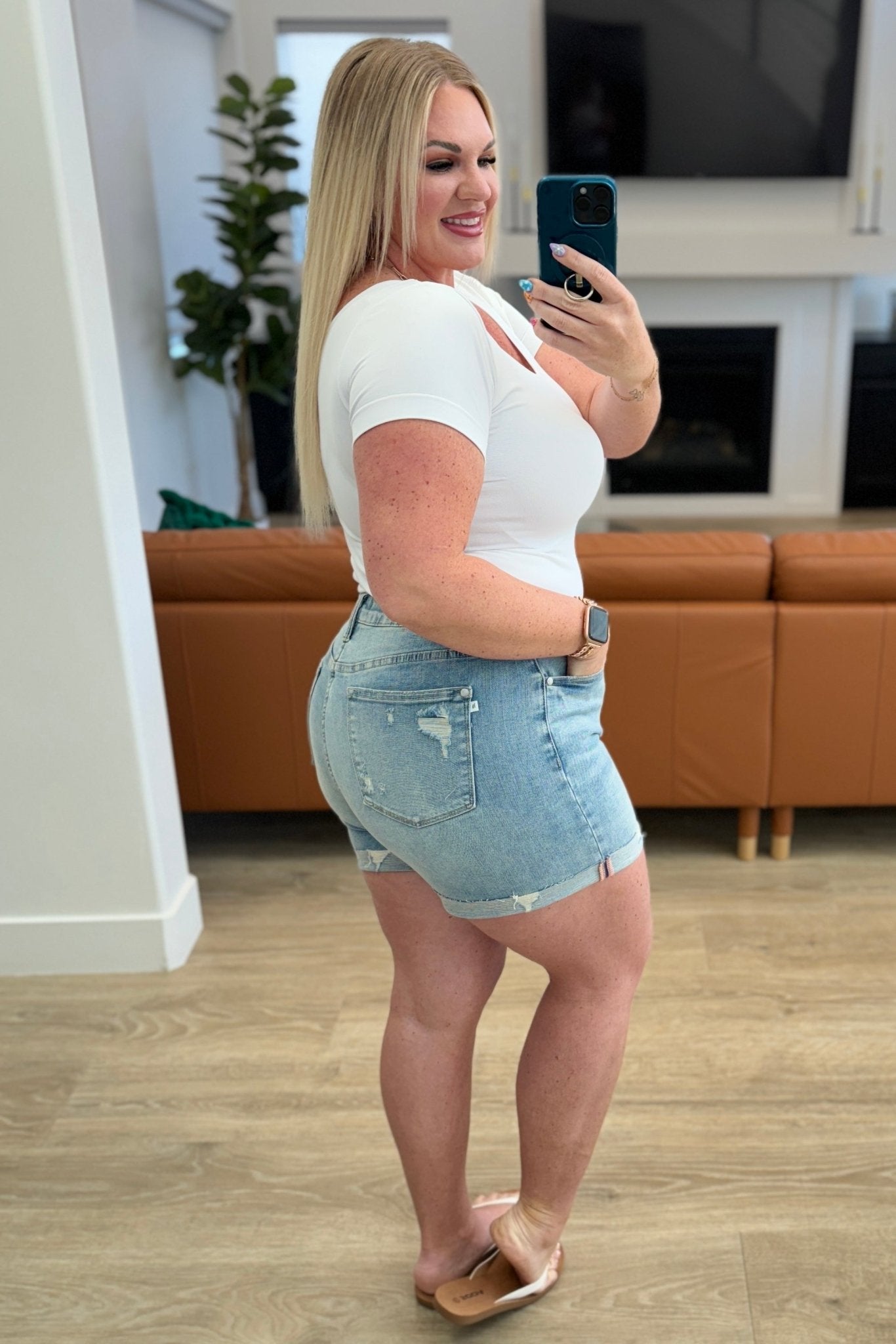 Darlene High Rise Distressed Cuffed Cutoff Shorts - Loving God