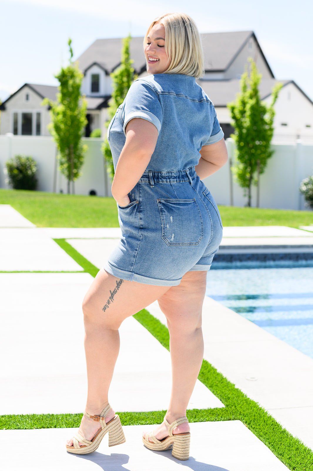 Delia High Rise Short Sleeve Romper - Loving God