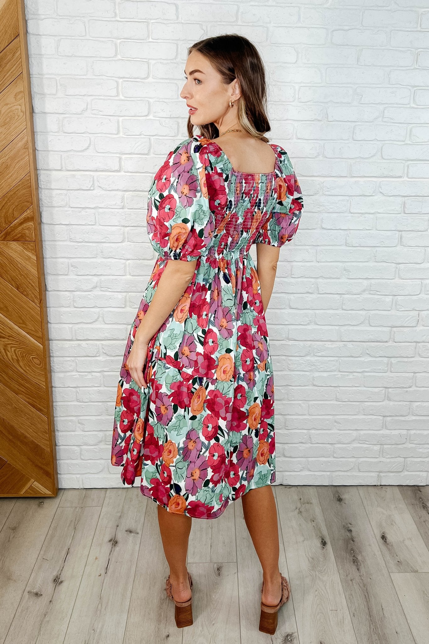 Dewdrop Blooms Puff Sleeve Floral Dress - Loving God