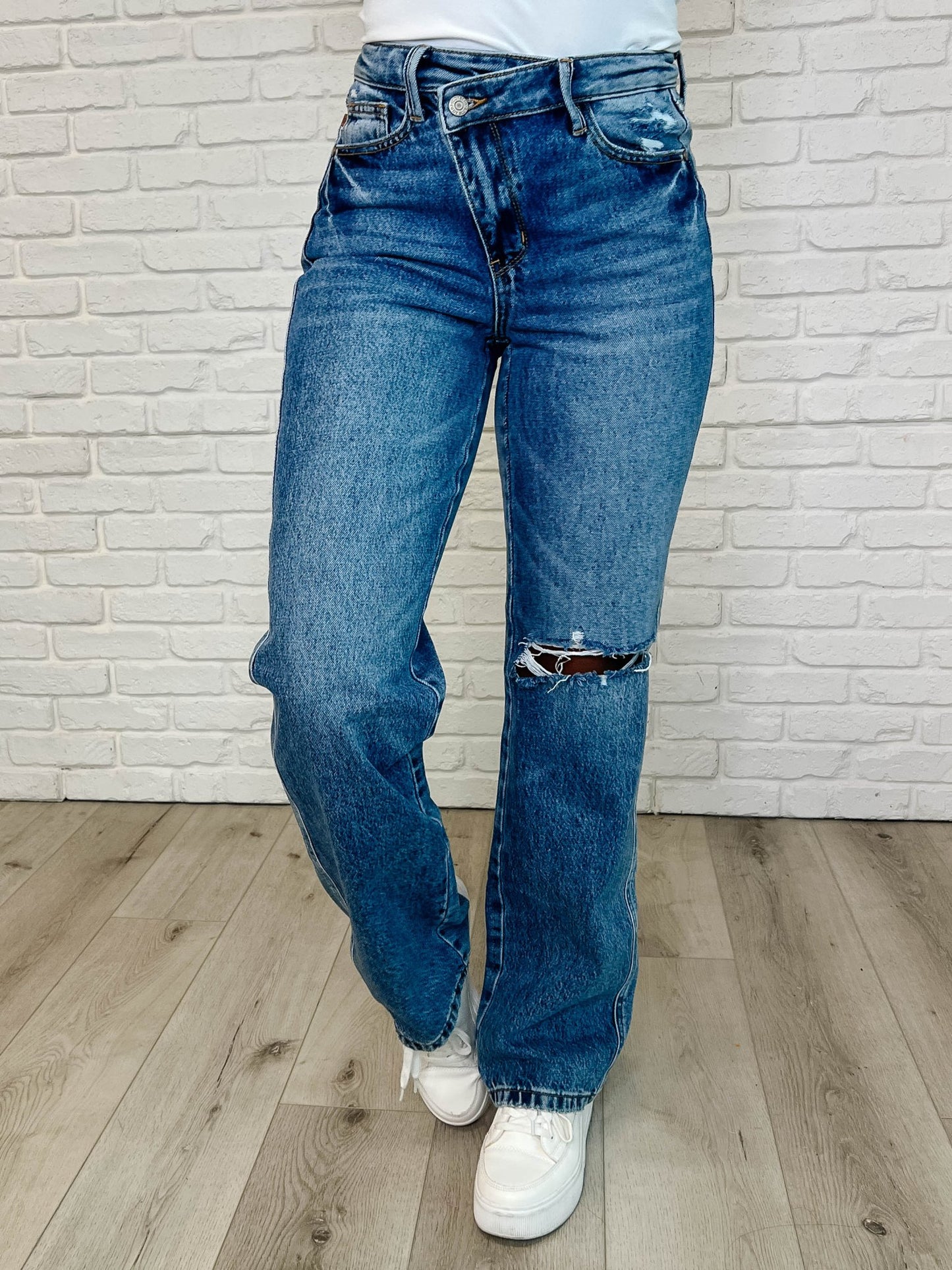Dylan High Rise Rigid Magic Criss - Cross Waistband Straight Jeans - Loving God
