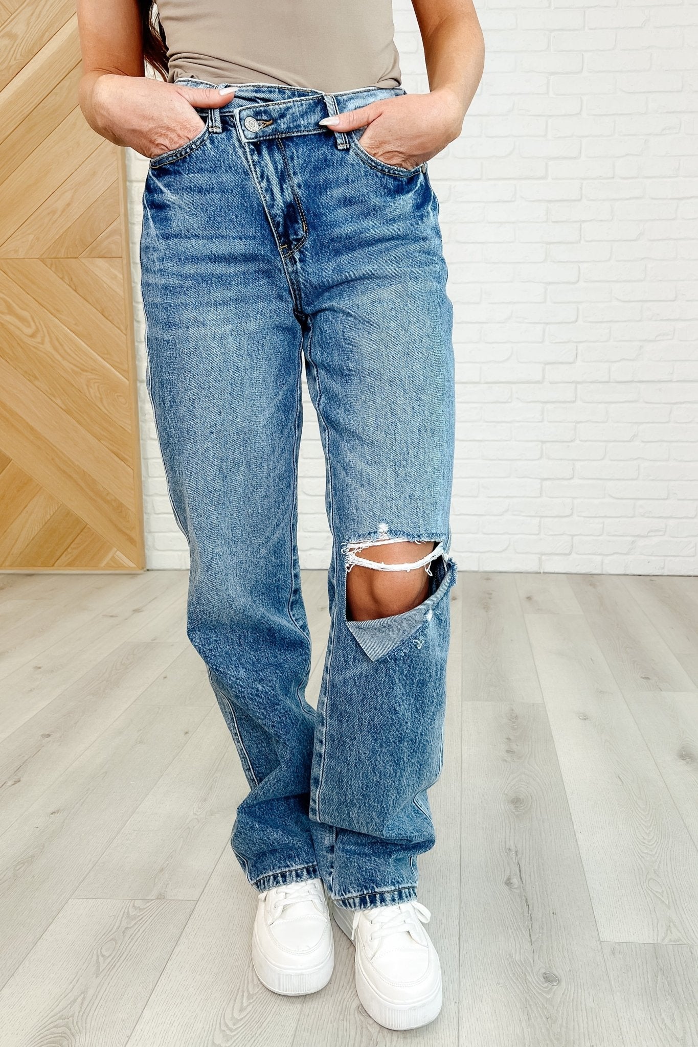 Dylan High Rise Rigid Magic Criss - Cross Waistband Straight Jeans - Loving God