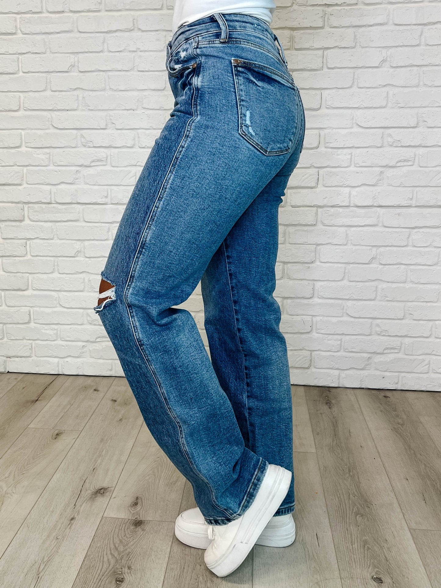 Dylan High Rise Rigid Magic Criss - Cross Waistband Straight Jeans - Loving God