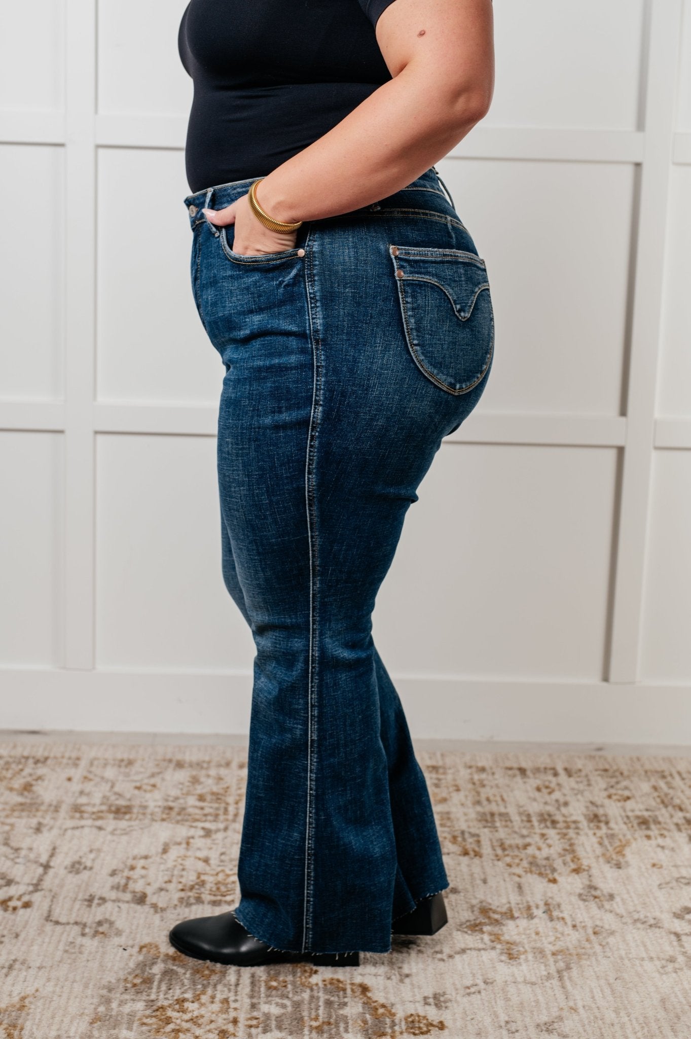 Edna High Rise Control Top Shield Pocket Flare Jeans - Loving God
