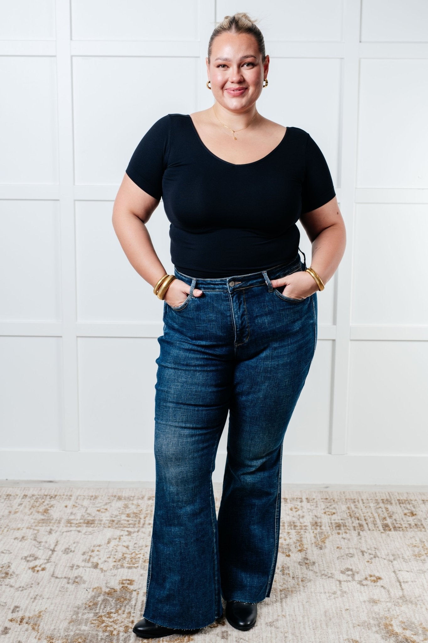Edna High Rise Control Top Shield Pocket Flare Jeans - Loving God