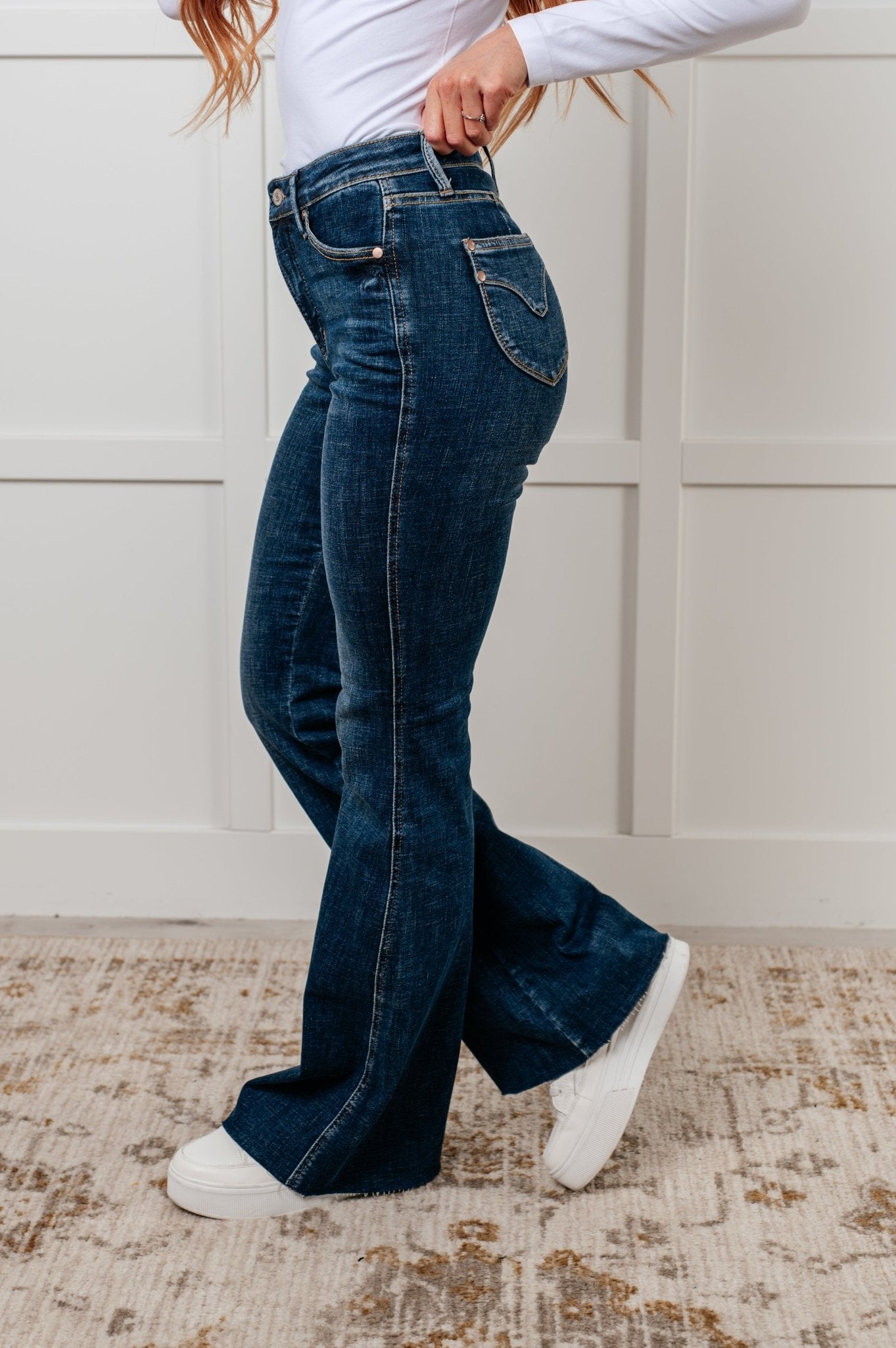 Edna High Rise Control Top Shield Pocket Flare Jeans - Loving God