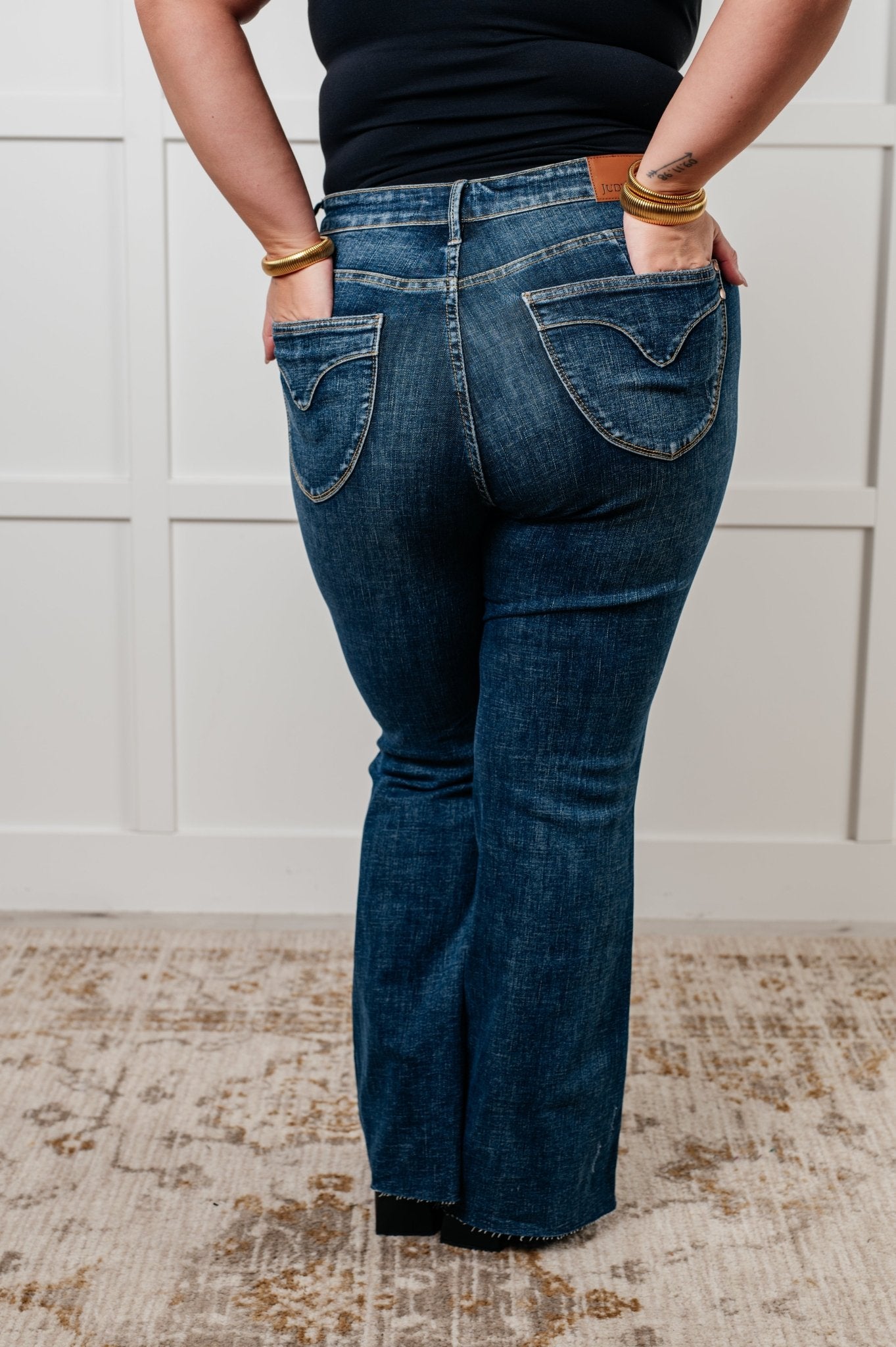 Edna High Rise Control Top Shield Pocket Flare Jeans - Loving God