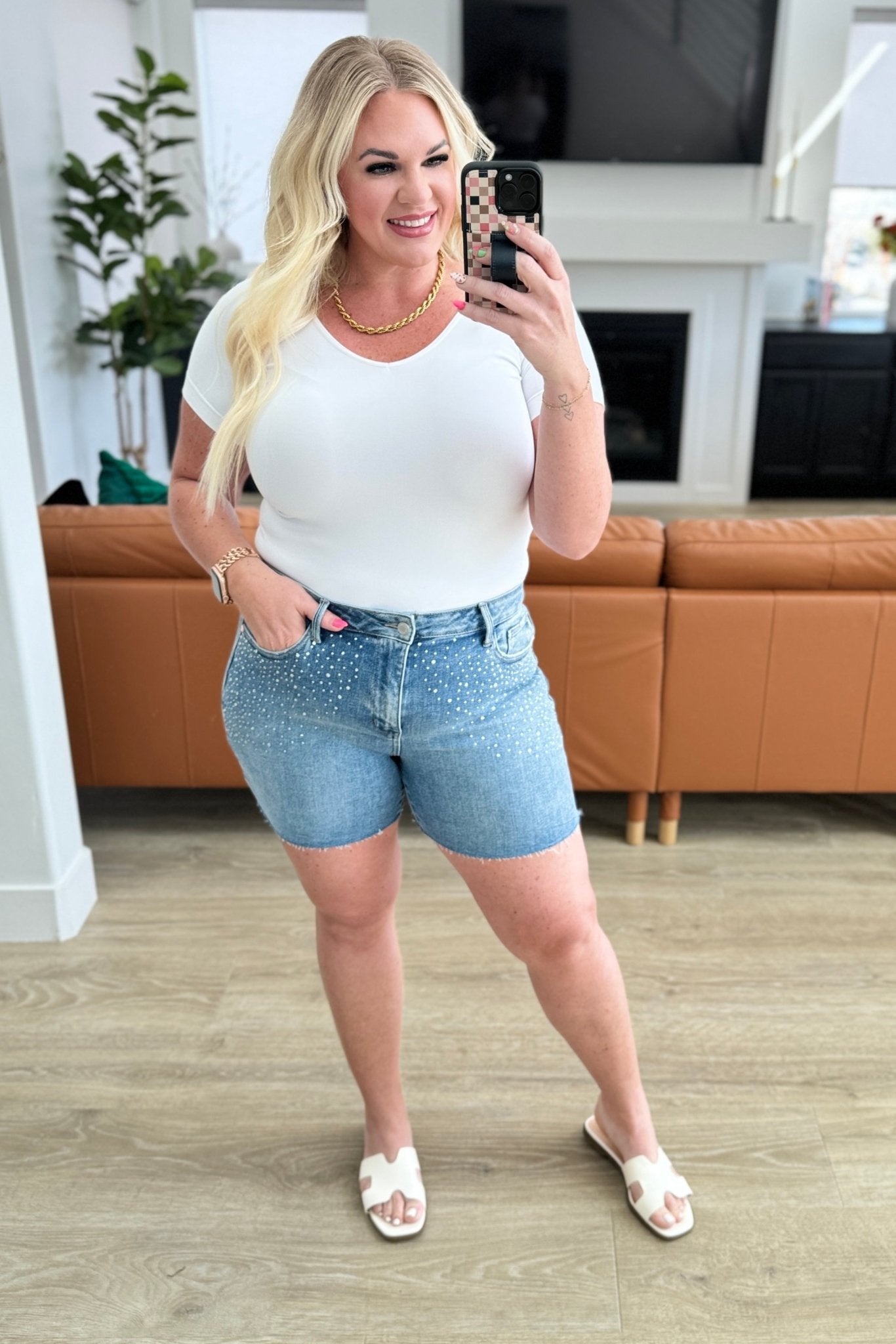 Elle High Rise Rhinestone Cutoff Shorts - Loving God