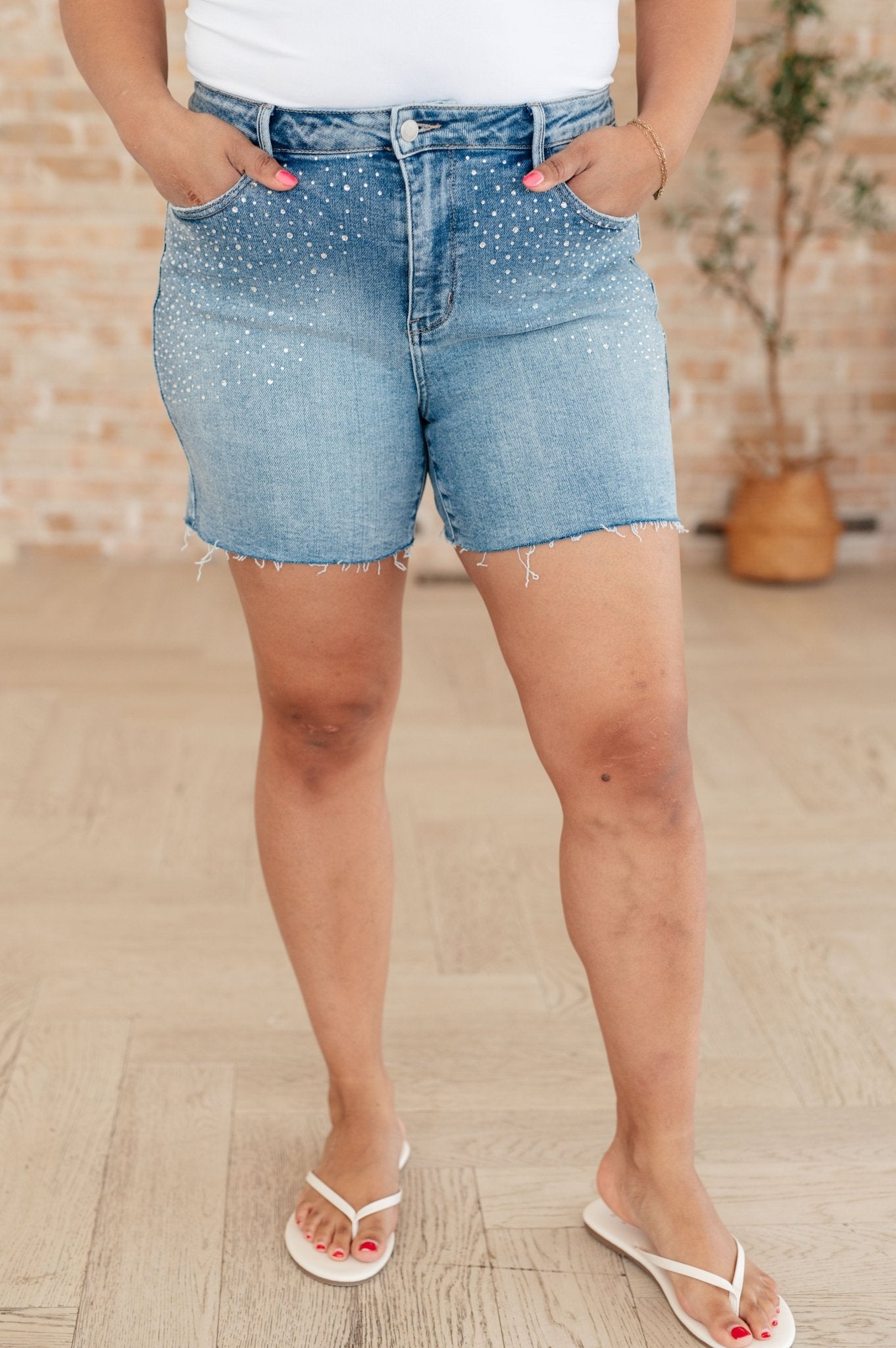 Elle High Rise Rhinestone Cutoff Shorts - Loving God