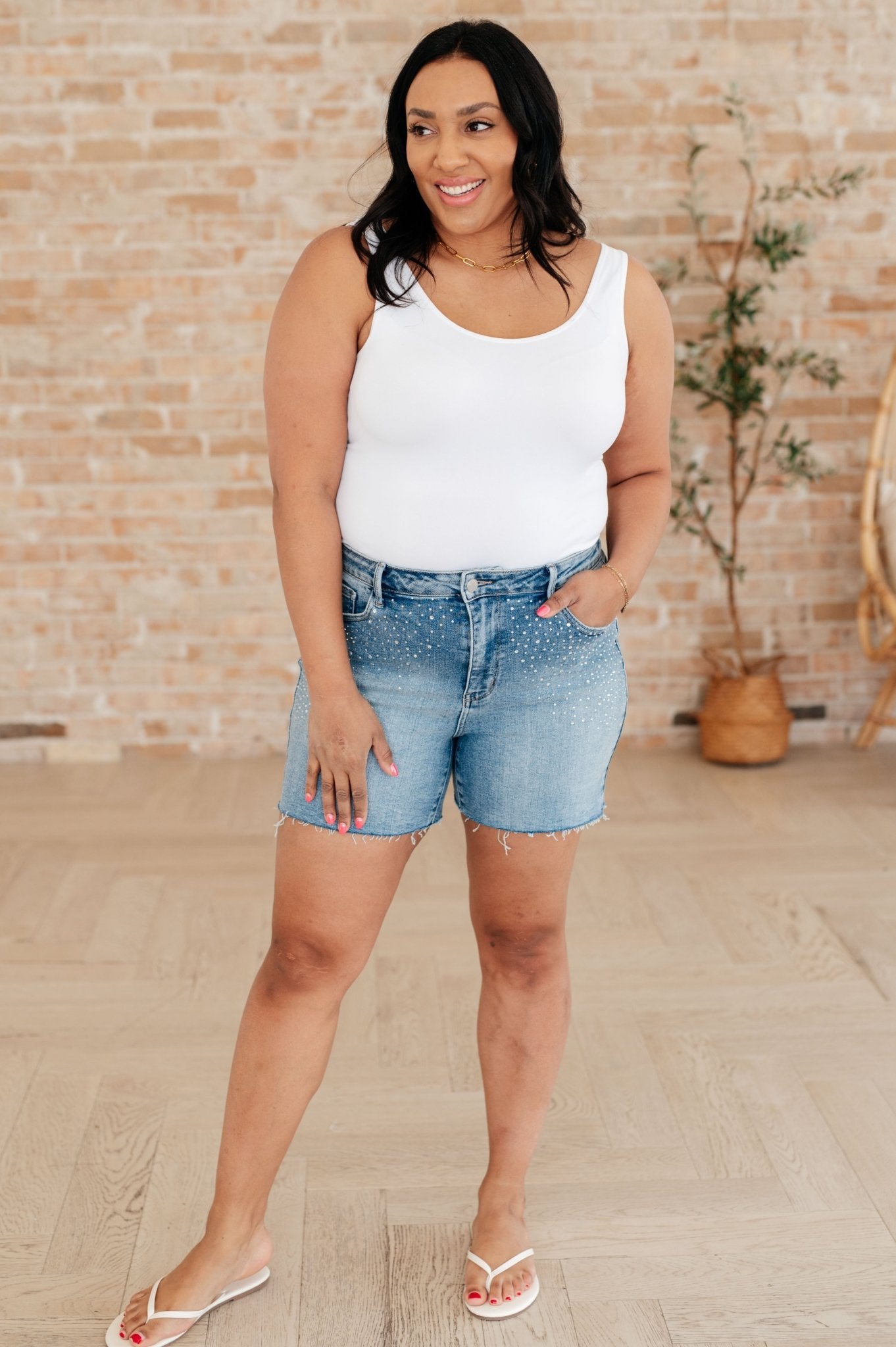 Elle High Rise Rhinestone Cutoff Shorts - Loving God